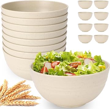 Unbreakable Cereal Bowls Set of 8, 26 Oz Wheat Straw Bowl Sets, Microwave & Dishwasher Safe Bowls for Kitchen, Reusable Plastic Bowl for Soup, Salad, Rice, Snack, BPA Free, Beige