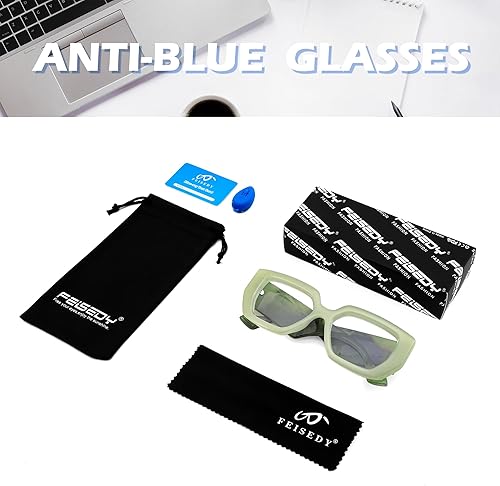 Miniatura 7 de FEISEDY Gafas de luz azul para mujer, marco grueso cuadrado de gran tamaño, anteojos de computadora antifatiga ocular B4129