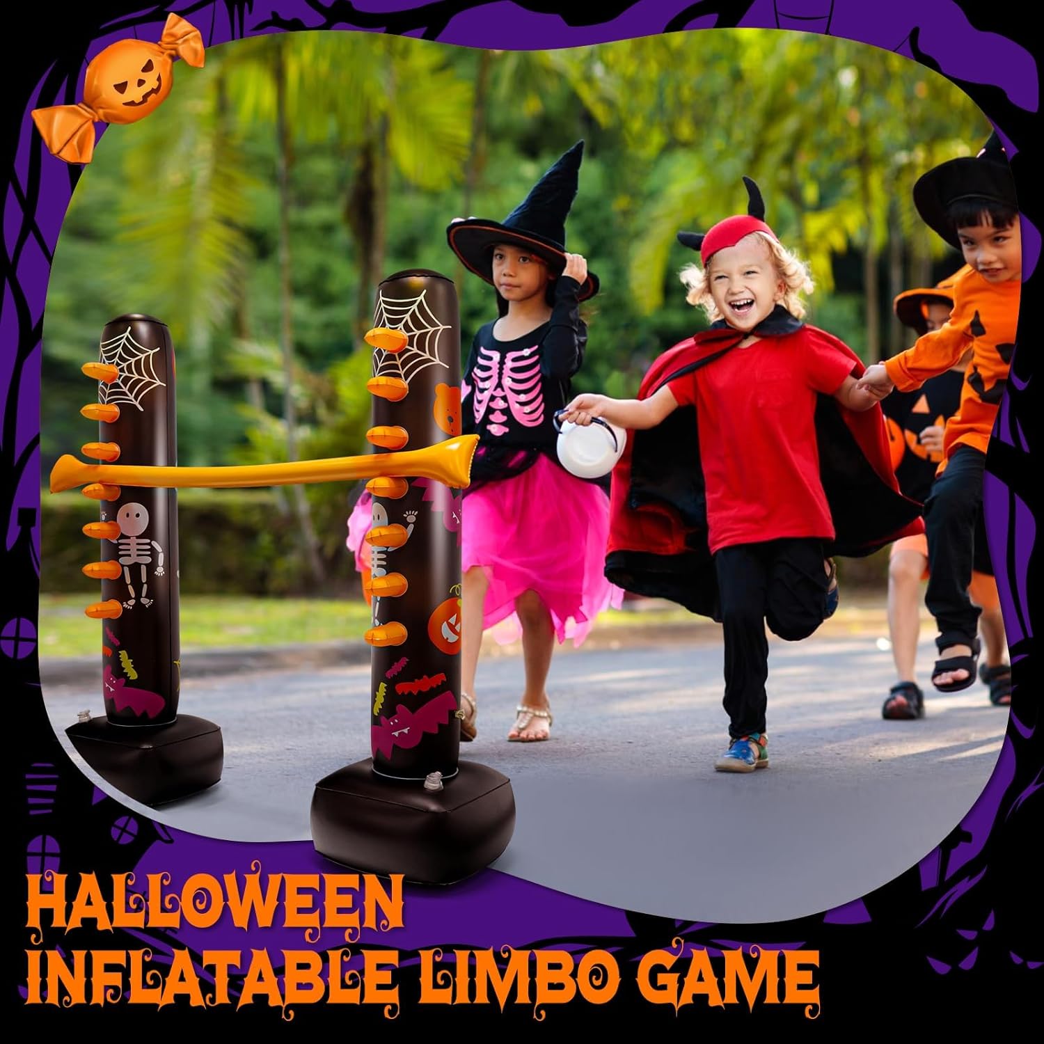 Light Up Halloween Inflatable Limbo Game Carnival Game Spooky Limbo Stick with Color Changing LED for All Ages Lights Halloween Party Decoration for Indoor Outdoor Beach Pool Carnival Game