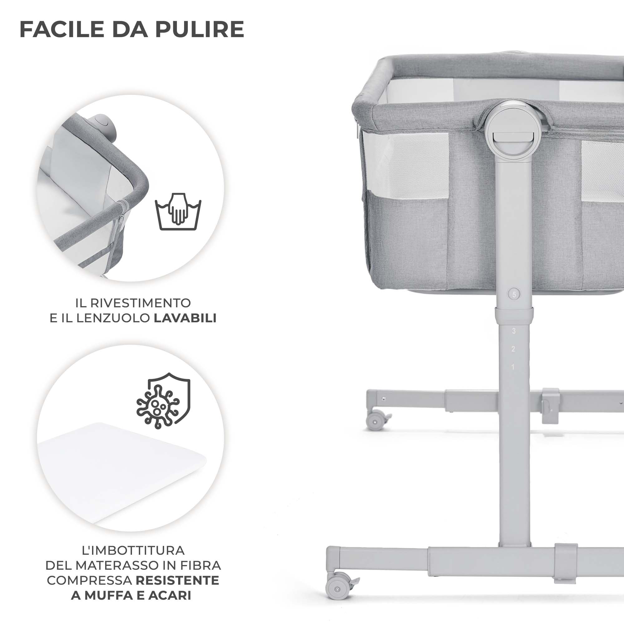 KINDERKRAFT Neste UP 2 Lit bébé cododo, Lit Bebe avec Matelas de la Naissance, Réglage de la Hauteur, Facile Adapter au lit du Parent, Pieds réglables, Gris Clair