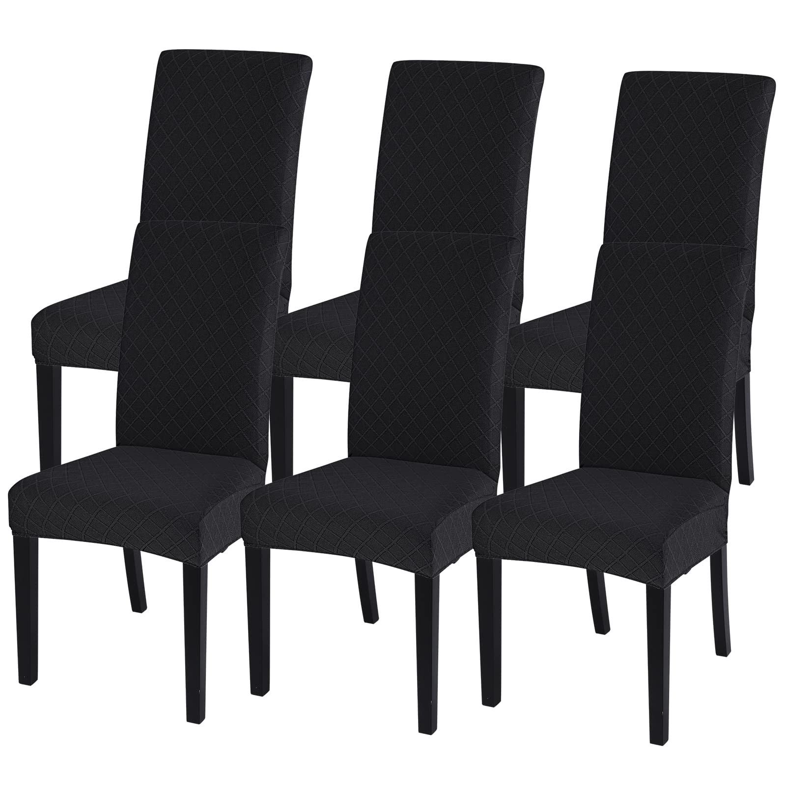 SearchI Dining Room Chair Covers Set of 6, Stretch Jacquard Parsons Chair Slipcovers Removable Washable Kitchen Chair Protector Cover for Dining Room, Hotel, Ceremony (Black Rhombus)