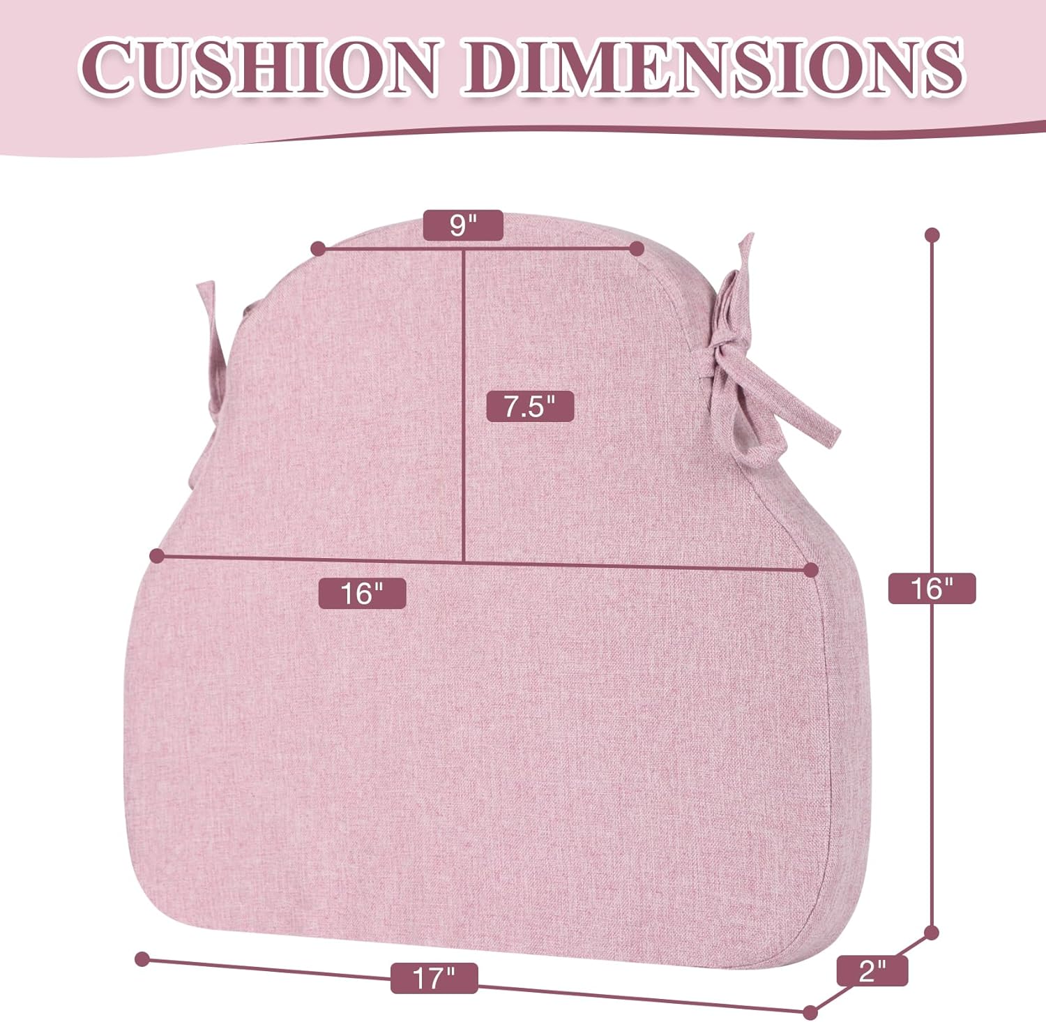 Dusty Pink Winsor Chair Cushions with Ties, Dining Kitchen Chair Seat Pads Non Slip Removable Washable Cover 17"x16" 2 Pack