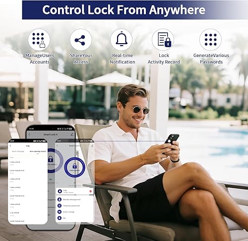 Miniatura 5 de Cerradura inteligente de huellas dactilares WiFi para puerta delantera, cerradura de puerta de entrada sin llave con juego de asa, no requiere