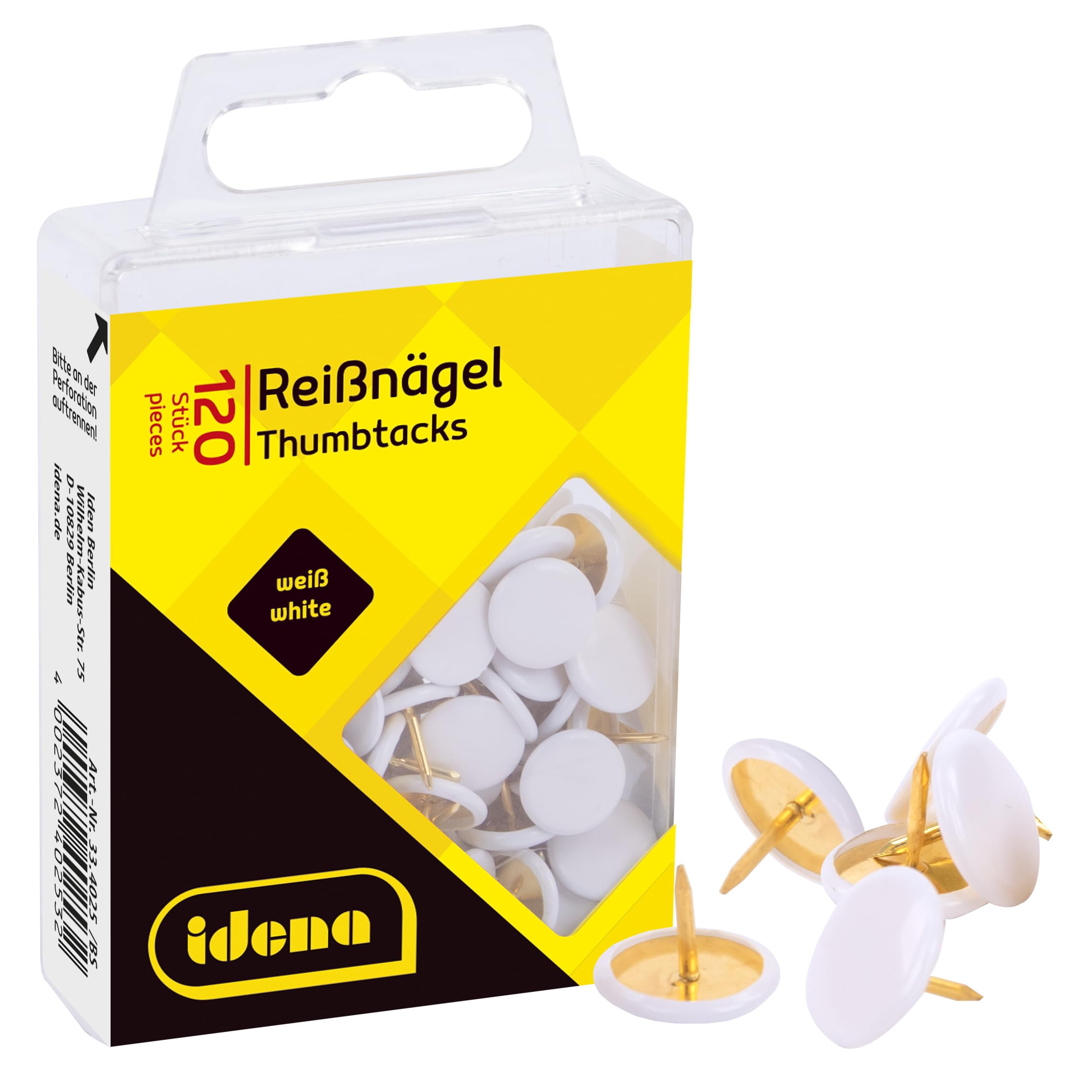Idena 334025 - Reißnägel, 120 Stück, weiß