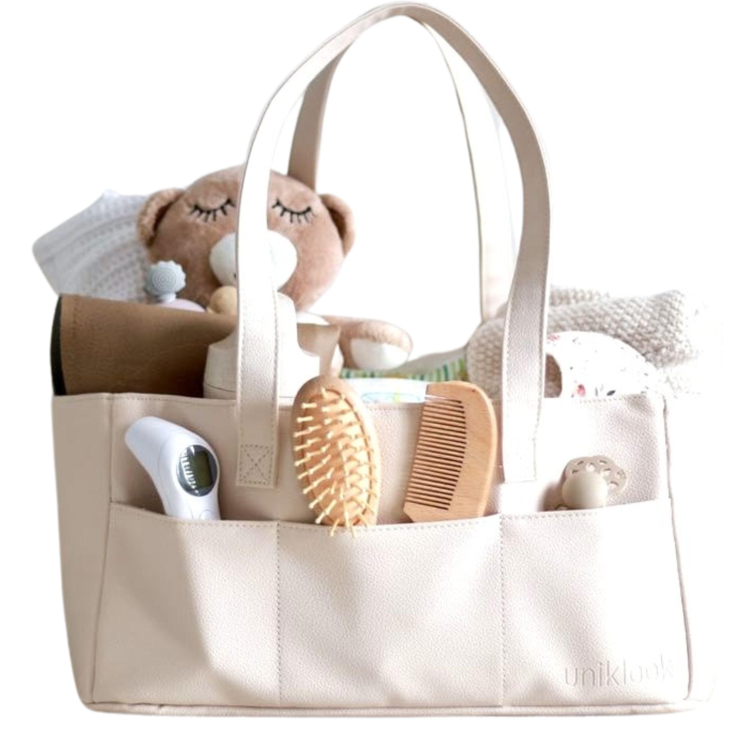 Uniklook Cesta organizadora de pañales para bebé, cesta de almacenamiento, contenedor para pañales y toallitas, de cuero vegano, carrito acolchado de lujo para bebés niñas y niños, cesta de guardería
