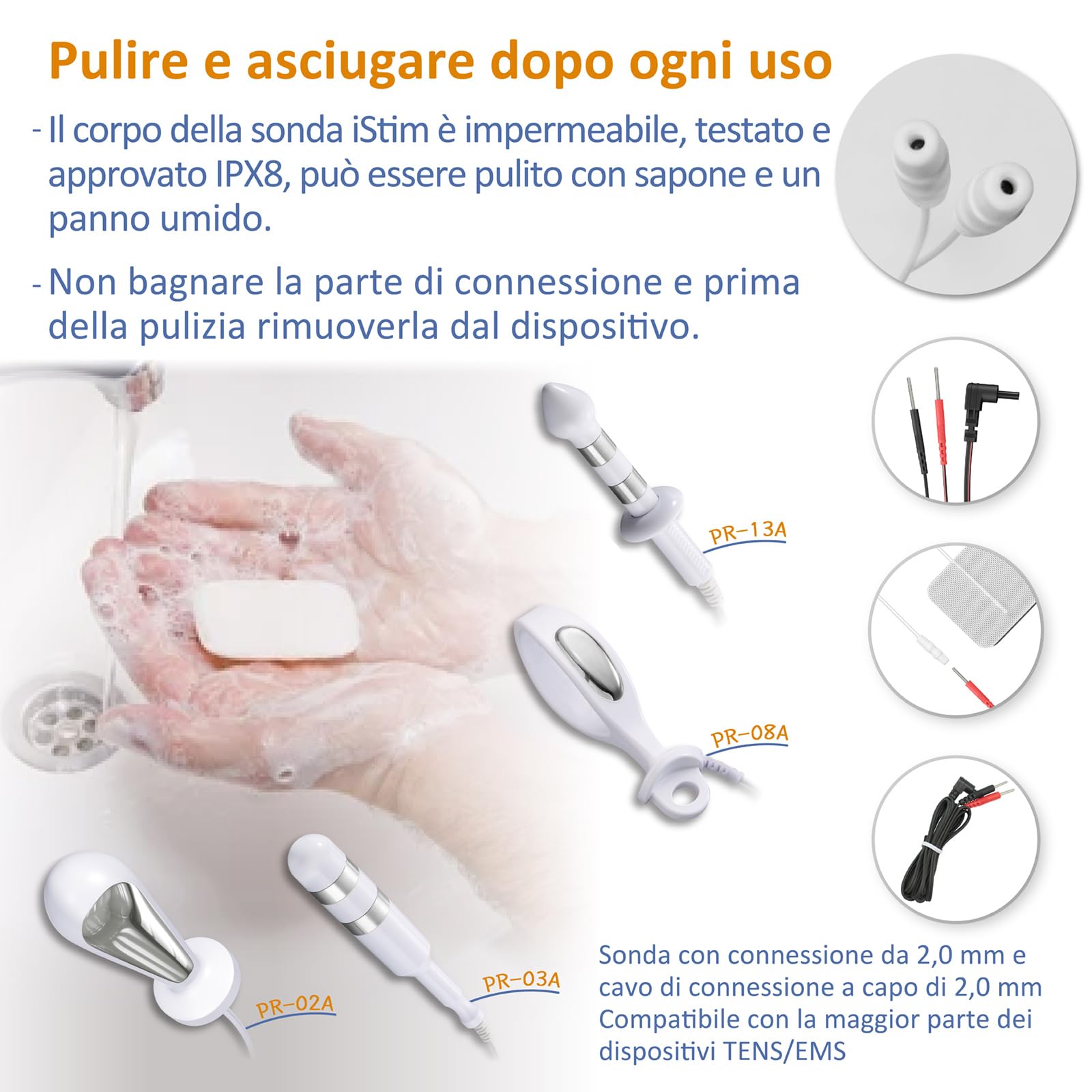 iStim PR-13 Sonda Anale e Rettale per Esercizi di Kegel – Stimolazione Pavimento Pelvico, Sollievo da Incontinenza e Rafforzamento Muscolare – Connettore 2 mm, Accessorio Compatibile con TENS/EMS