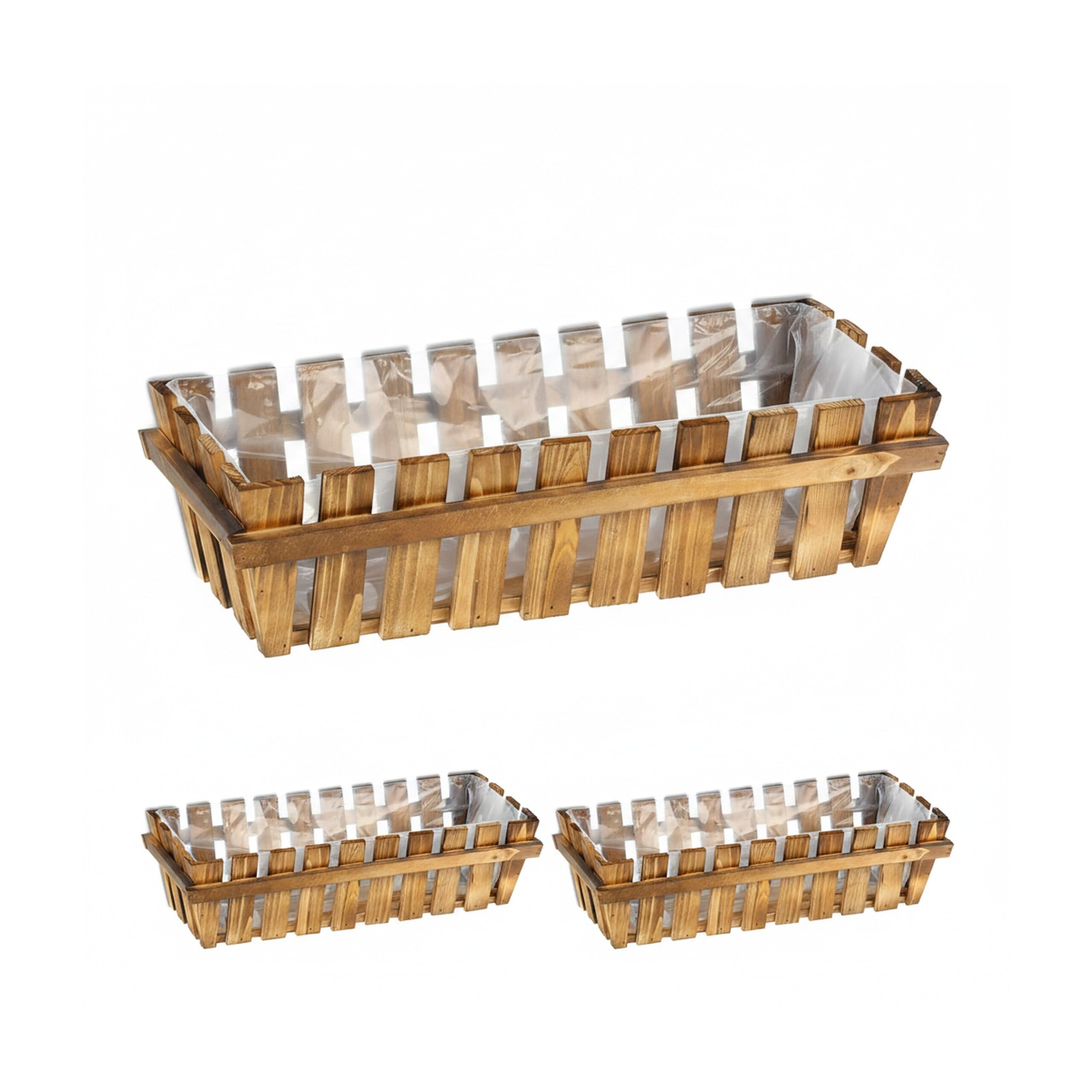 Relaxdays Fioriera da Esterno in Set 3, Vasi da Balcone e Giardino, Rettangolari, HxLxP: 12x45x19,5 cm, Legno, Naturale