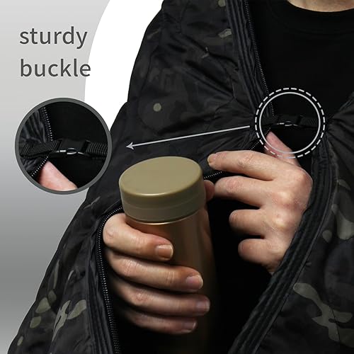 Vista 25 de GRVCN Woobie Blanket Military - Saco de dormir para acampar con cremallera, forro de poncho, manta aislante térmica, ligera, portátil