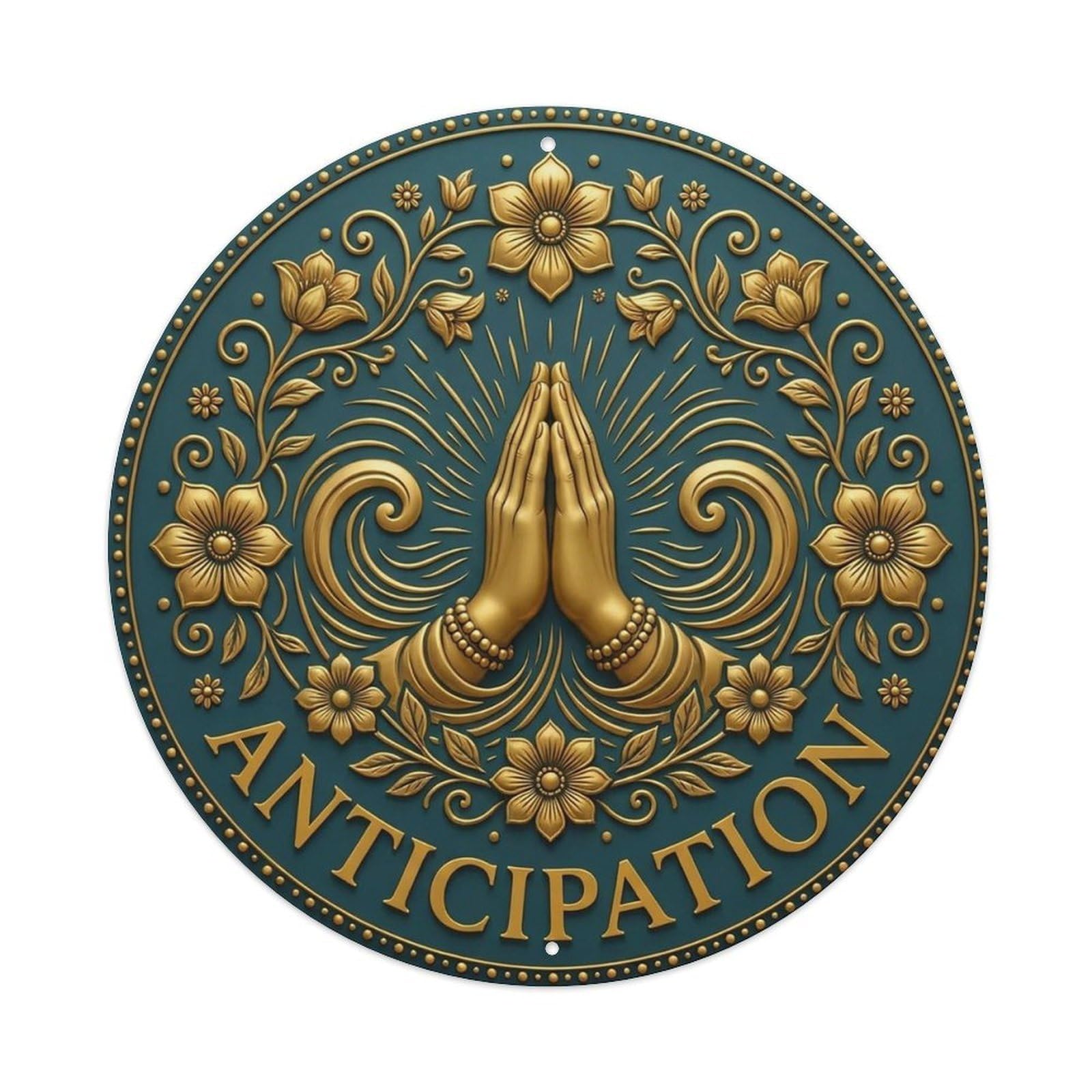 Vintage Namaste Praying Hands Anticipation Flower Zen Yoga Metal Tin Sign