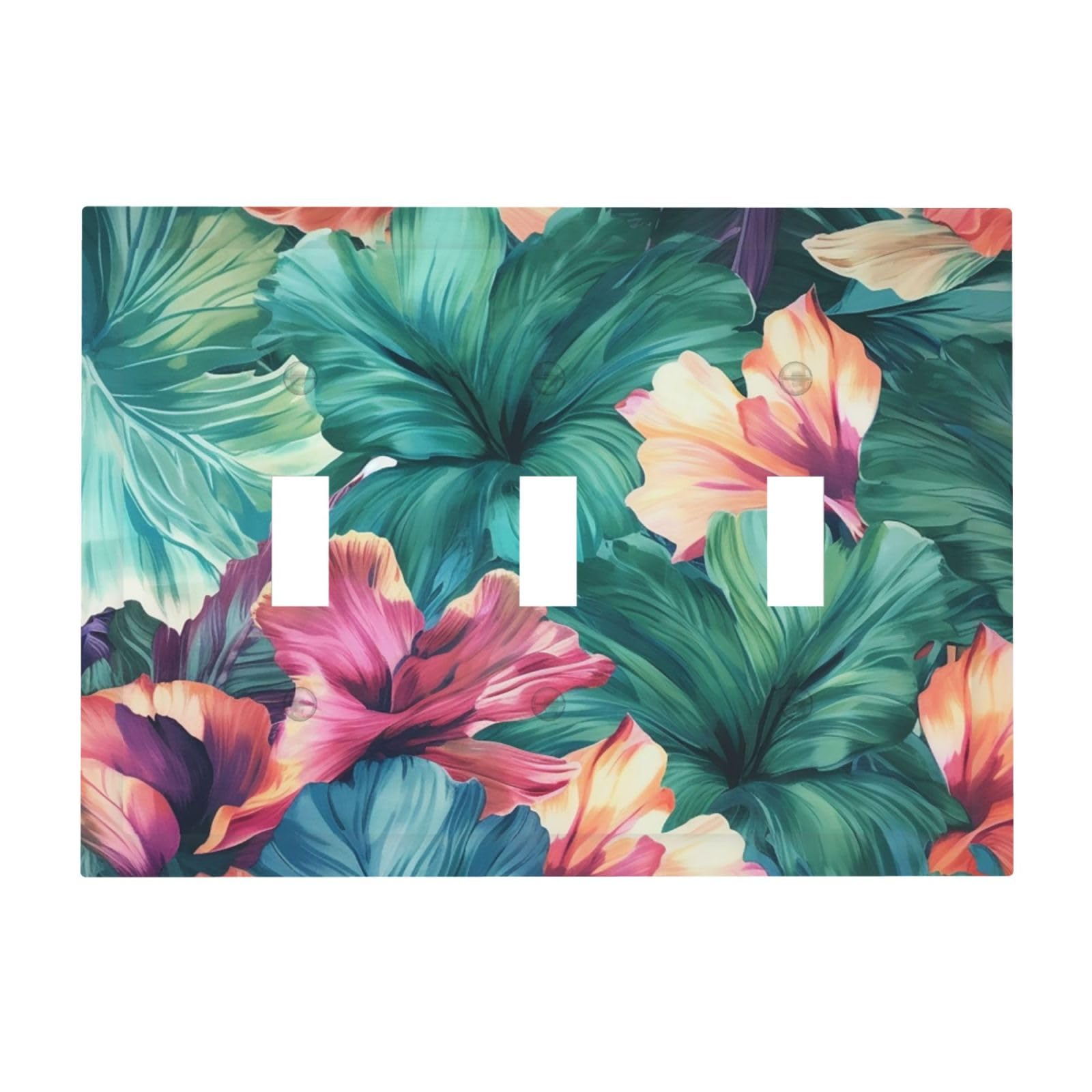 3-Gang Decorator Wall Plate Tropical floral Light Switch Cover Triple Toggle Receptacle Wall Plate Mid Size 4.8" x 6.7" Wallplate Unbreakable Polycarbonate Outlet Faceplates Covers
