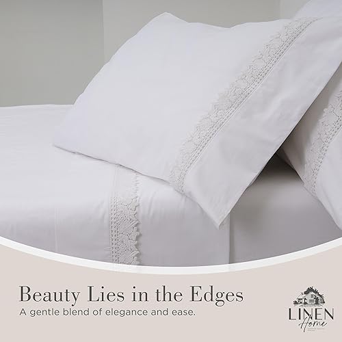Miniatura 8 de Juego de sábanas 100% algodón percal, tamaño Queen, blanco Fagotine, 4piezas, 1sábana encimera, 1sábana bajera de bolsillo profundo y 2fundas de