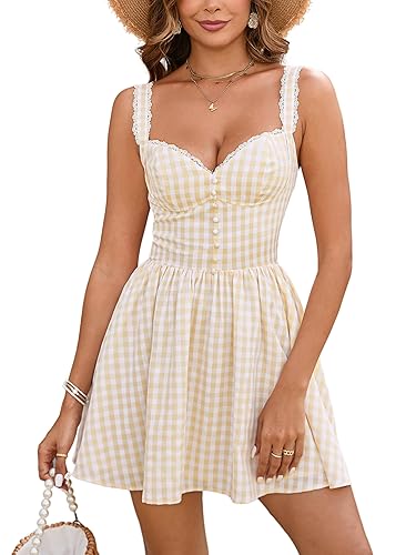 Parthea Women's Summer Cute Corset Mini Dress Lace Spaghetti Strap
