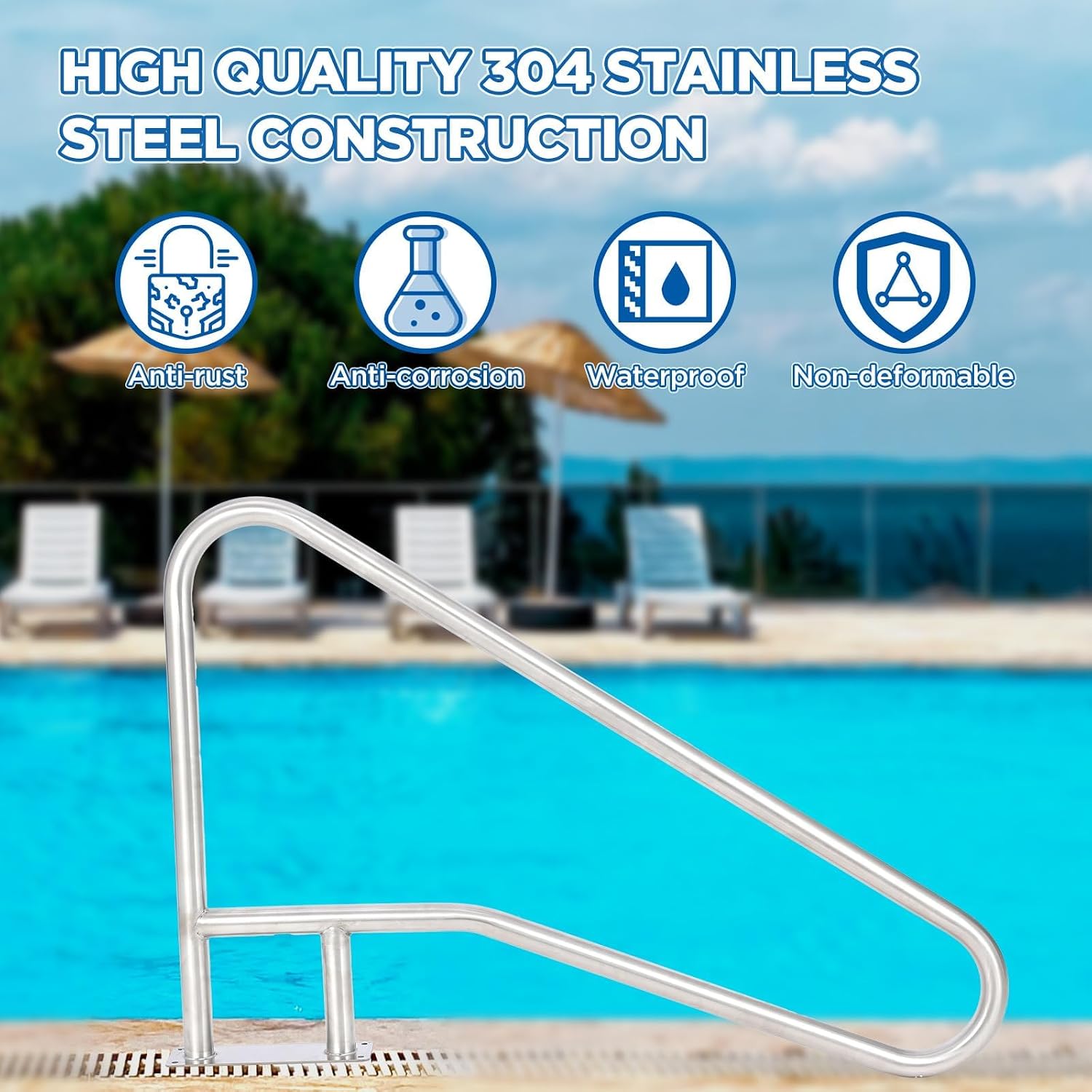 54"X36" 304 Stainless Steel Pool Handrail - 375lbs Load Capacity Safety Handrails with Grip Cover - Pool Railing for Inground Pools