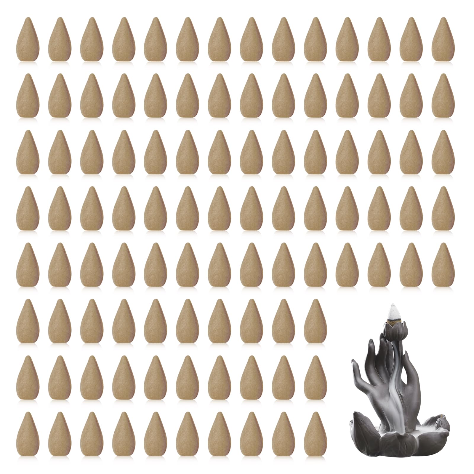Waltool 100Pcs Jasmine Backflow Incense Cones Bulk, Long Lasting Waterfall Sandalwood Fragrant Cone, Natural Handwork Scents for Aromatherapy Meditation & Yoga