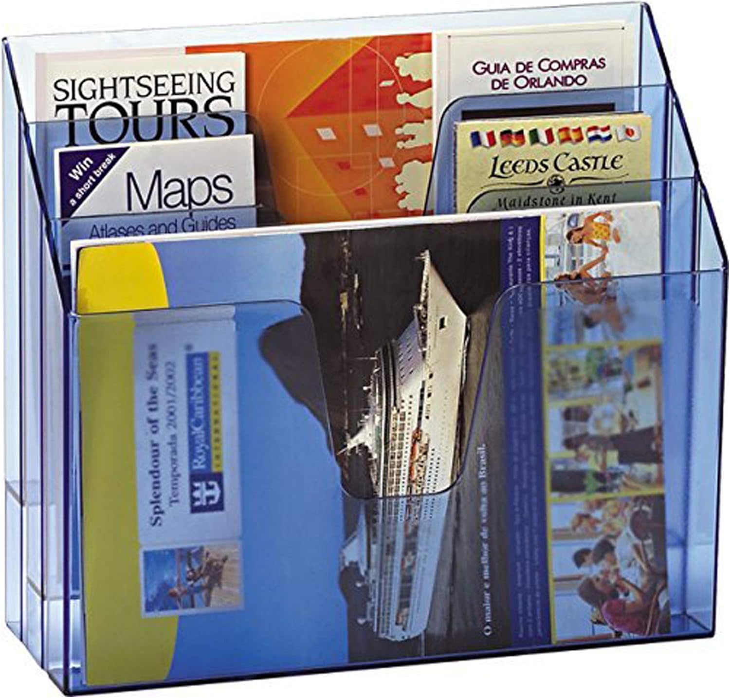 Acrimet Horizontal Triple File Folder Holder Organizer, Open Top Desktop Document Sorter for Letter Size Papers & Folders, Plastic (Clear Blue)