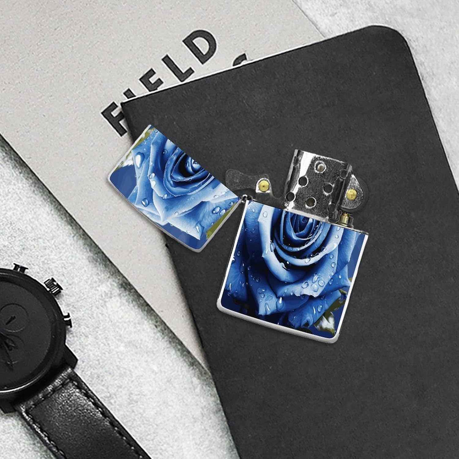 Beautiful Blue Rose Illustration Lighter Case Cover Lighter Shell