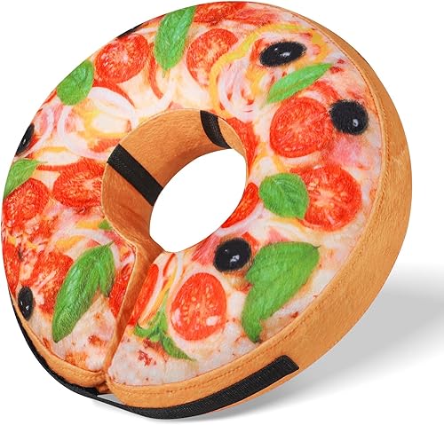 Grand Line Collar inflable de pizza para perros y gatos, cono de recuperación protector suave después de la cirugía, cono de collar de dona para
