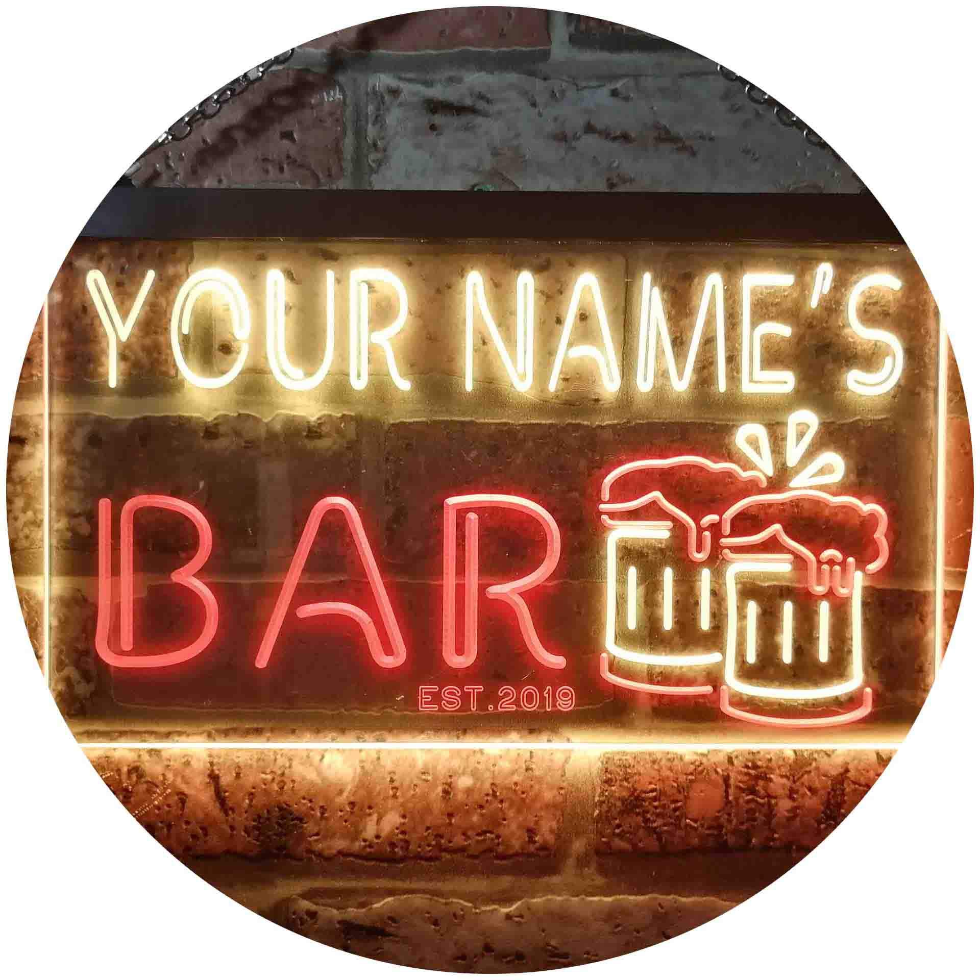 Advpro Red & Yellow Personalized Your Name Est Year Theme Bar Beer Mug Decoration Dual Color Led Neon Sign 400 X 300Mm St6s43-W1-Tm-Ry