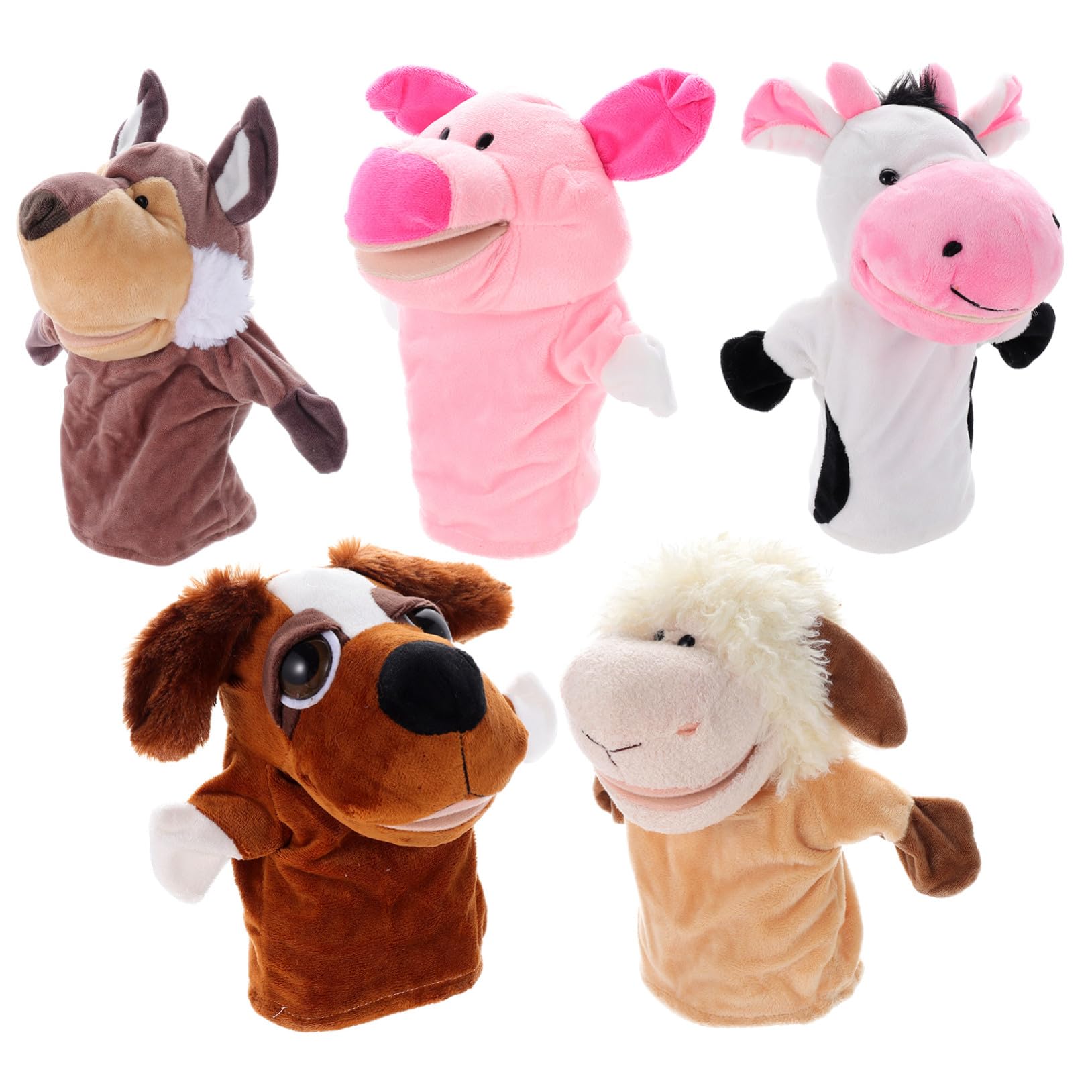 Marionetas de Mano Animales 5 Piezas, Boca Móvil, Juego | Pp Algodón y Felpa Corta, Role-play y Cuentos Antes de Dormir, para Niños y Mamá