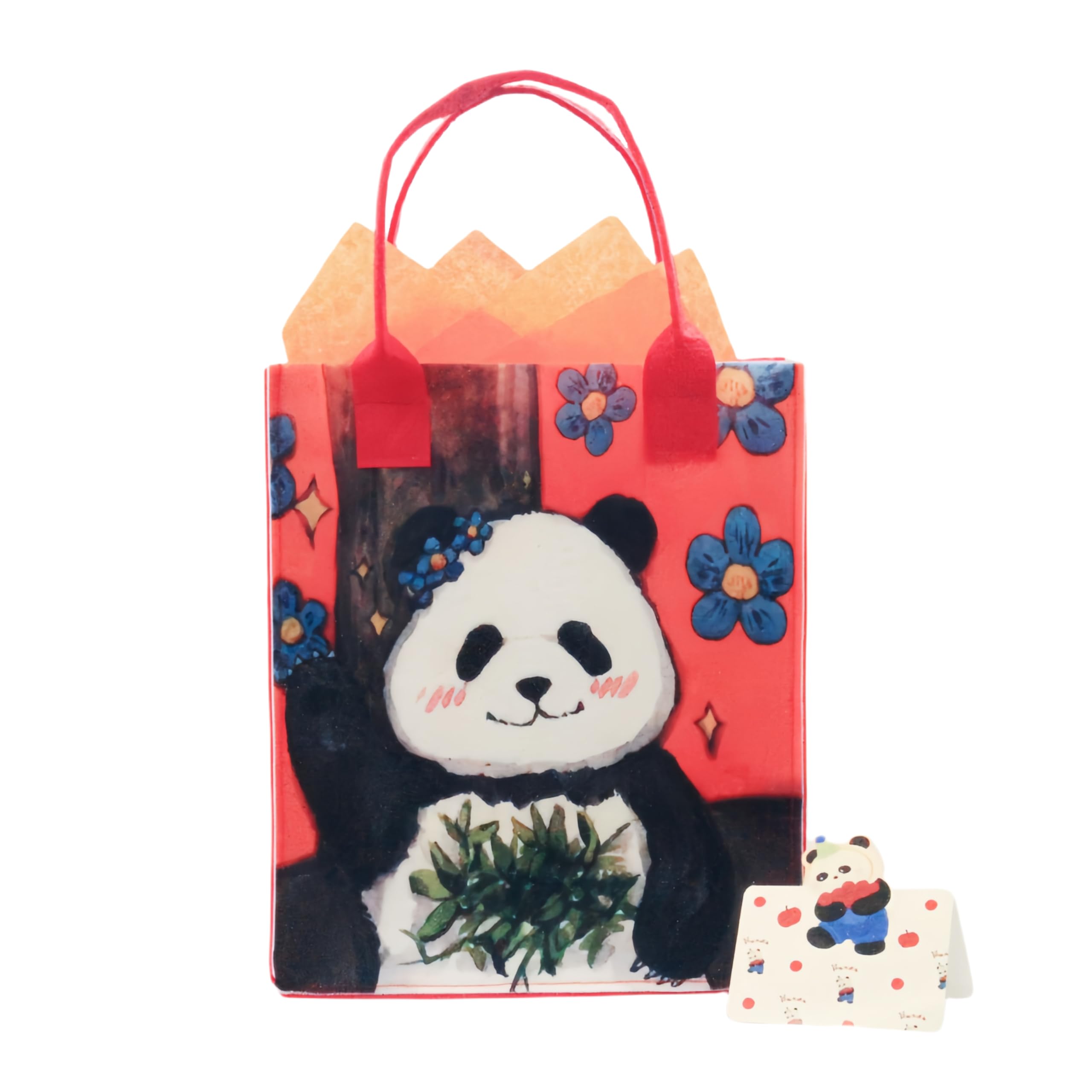 VIWATIN Panda Print Felt Gift Bags - Eco-Friendly Reusable Shopping Bag with Handle, Tissue Paper & Card, Medium Multi-Use Lightweight Grocery Bag for