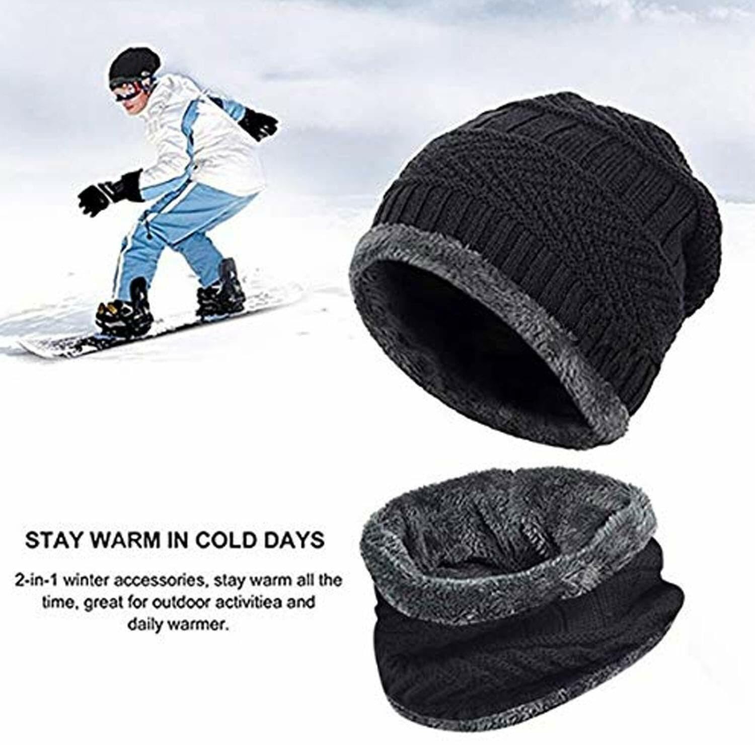 JusAwesm GU Winter Self Design Beanie Cap Blue 3