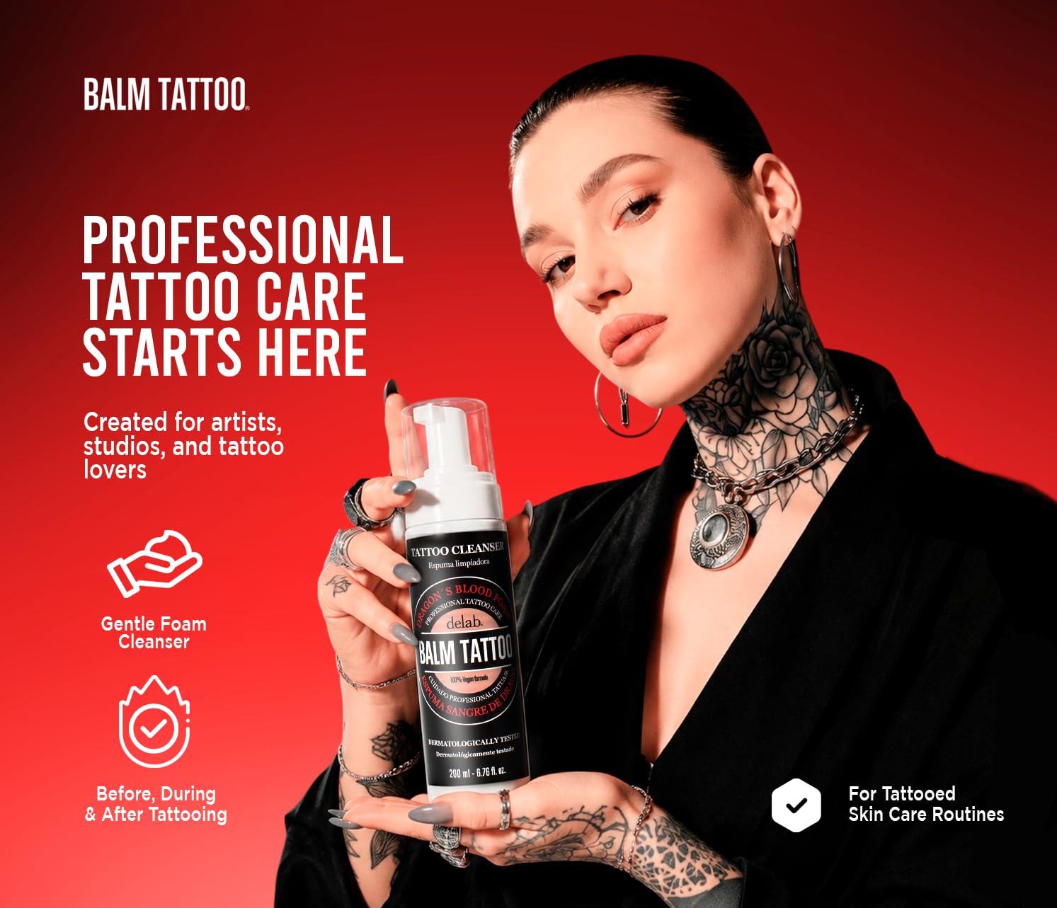 Mousse nettoyante Sang de dragon 200 ml | Soin professionnel du tatouage