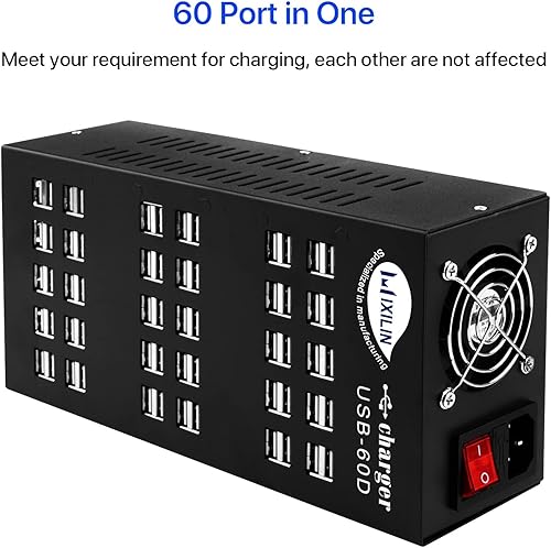 Miniatura 2 de Cinlinso - Estación de carga USB, 60 puertos 300 W60 A, protección inteligente, estación de carga USB multipuerto para teléfonos inteligentes,