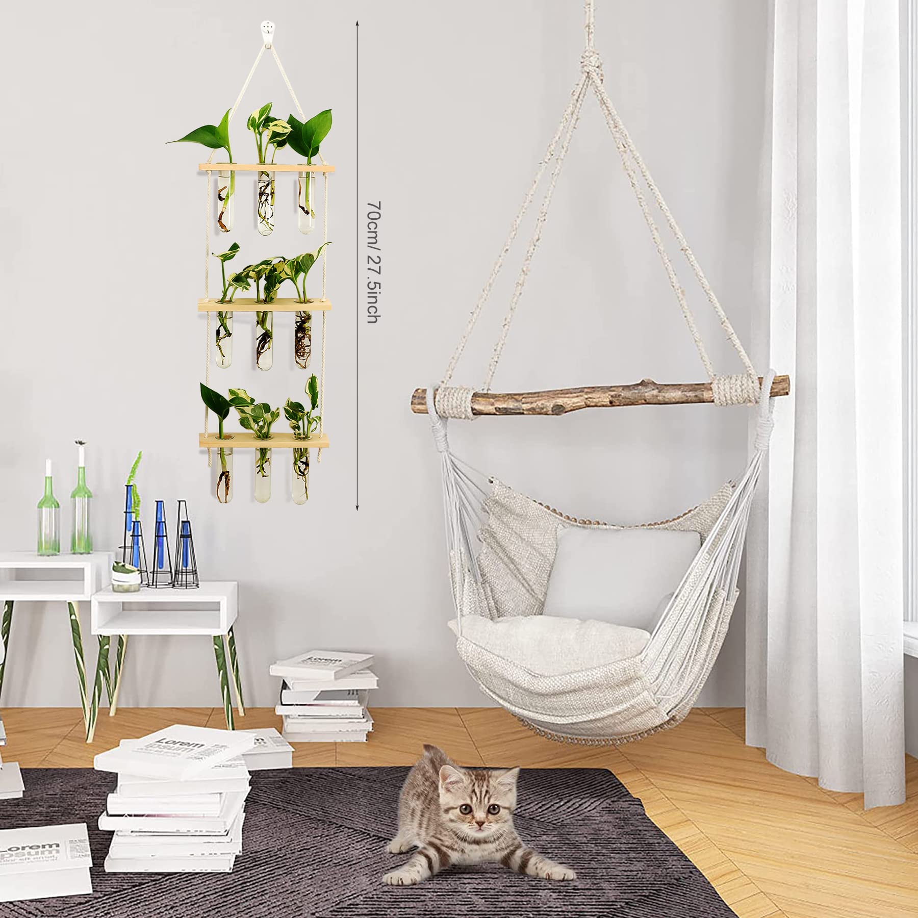 Vaso Con Provette Woohome E Supporto In Legno 3 Piani Per Piante Idroponiche E Talee, Decorazione Casa