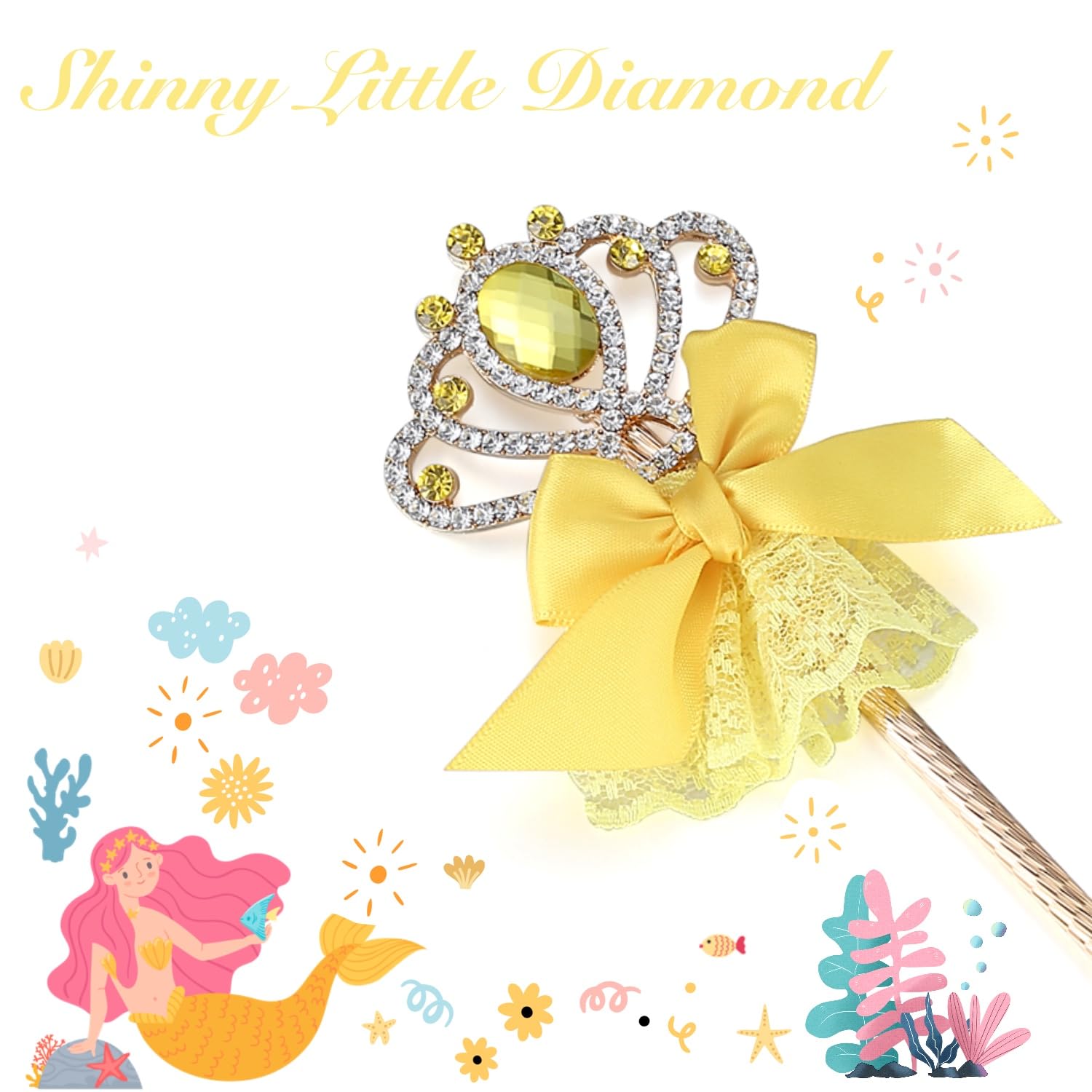 Lovelyshop Yellow Diamond Metal Princess Wand with Bowknot for Kids - Image 2