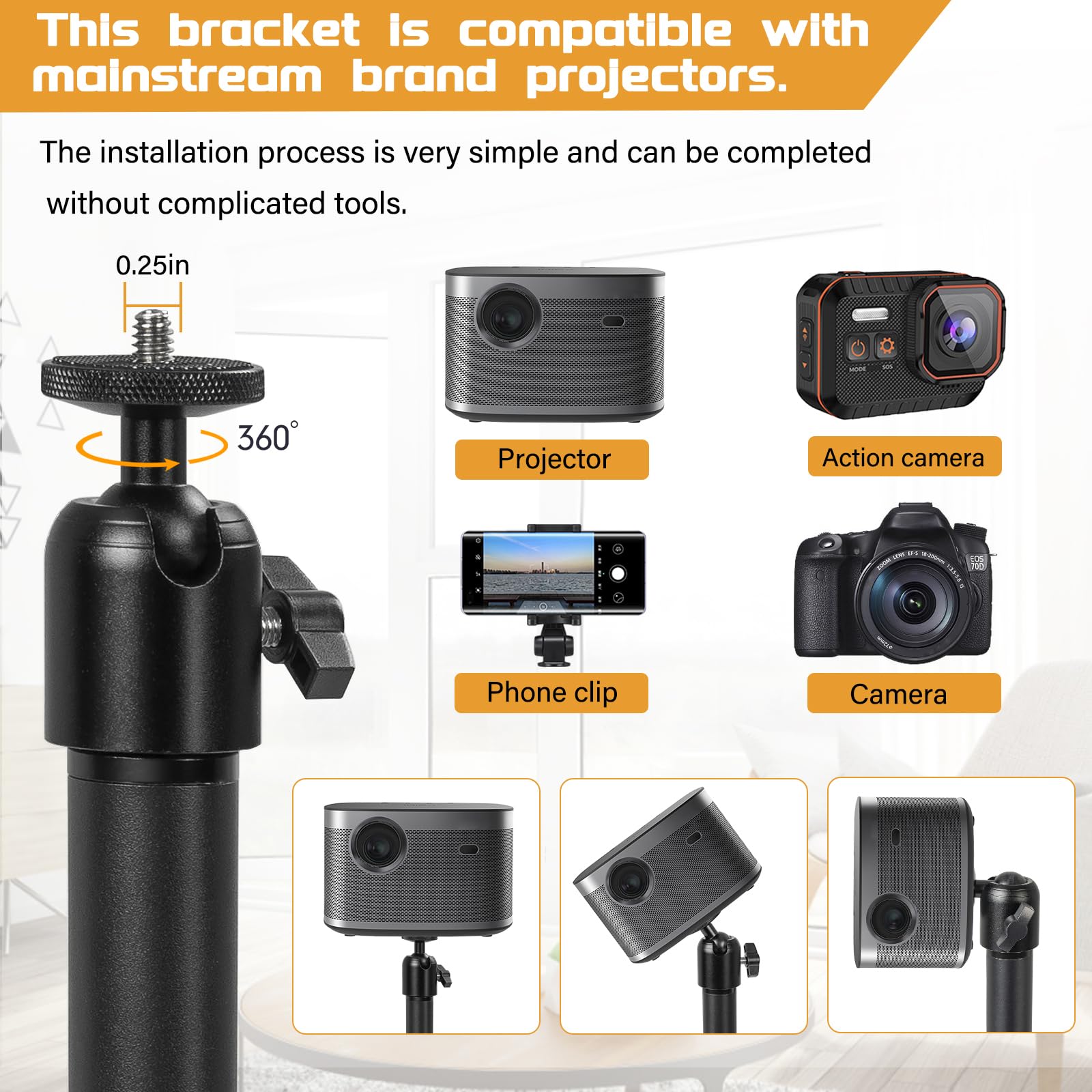 AKOZLIN Support projecteur sol réglable hauteur 19"-49,21" rotation 360° universel plafond charge 6 kg compatible caméra webcam