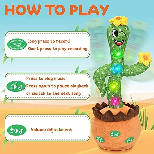 Miniatura 5 de Juguetes para bebés, juguete de cactus que habla cantando para niños pequeños de 3 a 6 años, imitando y repite lo que dices, cactus de felpa con