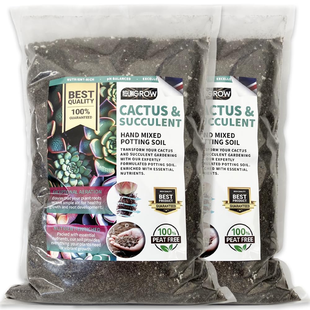 UKGROW 20L Cactus & Succulent Soil – Bulk Transparent, Heat-Sealed Bag – Hand-Mixed, Peat-Free, Nutrient-Rich Blend for Extensive Gardening
