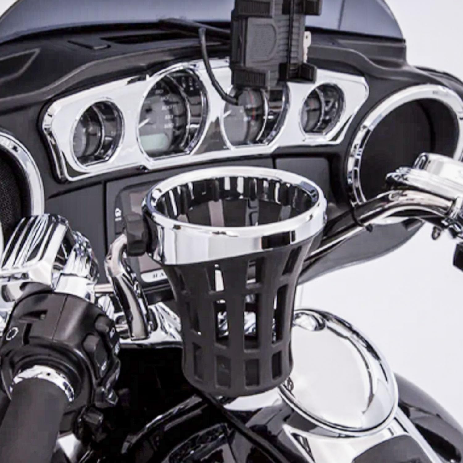 Motorcycle Drink Cup Holders Handlebar Mount with Mesh Basket for Yamaha Kawasaki Suzuki Indian Honda GL1800 GL1500 F6B Universal Water Bottle Holder for Gold Wing (Chrome)