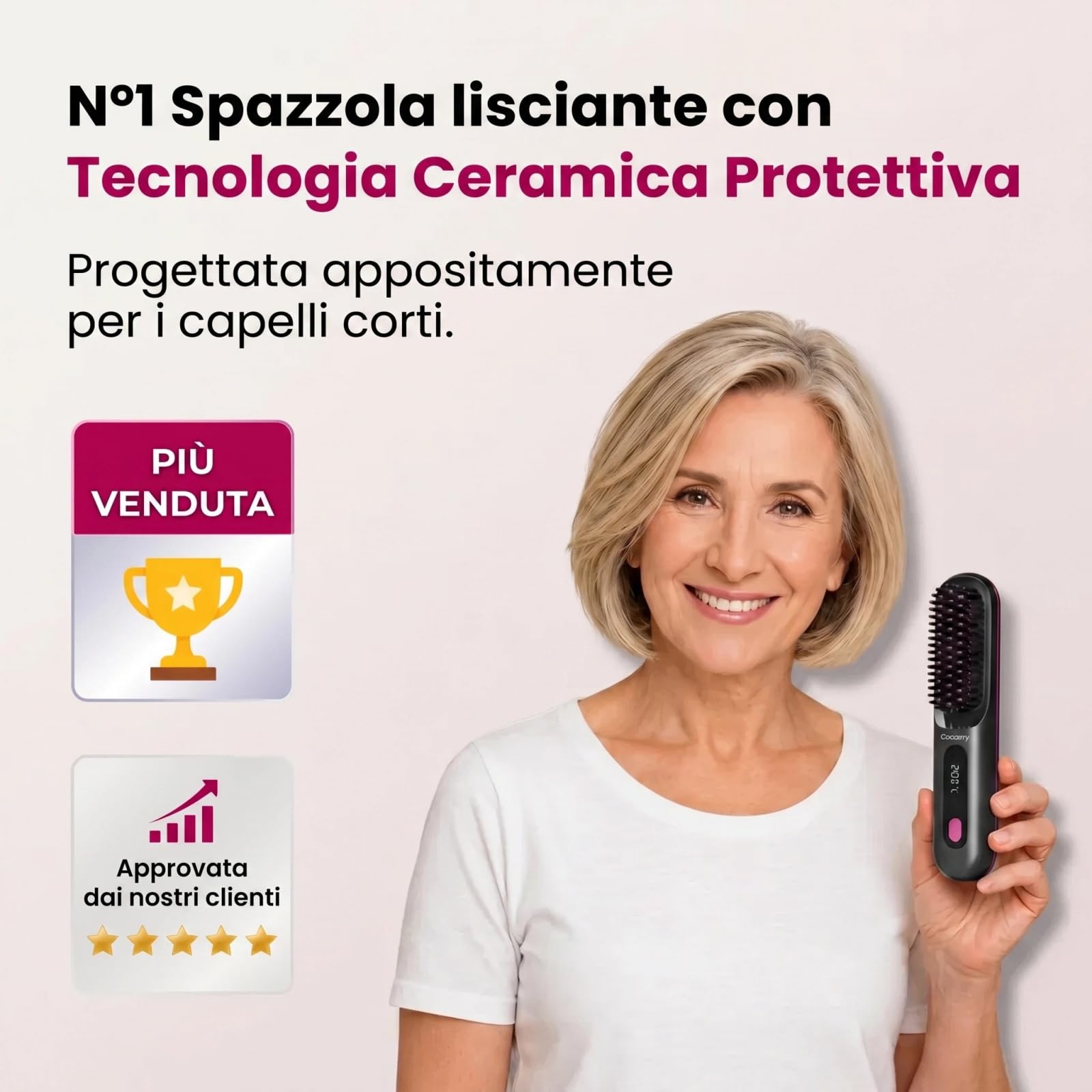 Alegra Spazzola Riscaldante Originale,Non Danneggia i Capelli | Pettine Lisciante Senza Fili Portatile,Display LCD,Styling Capelli Veloce per Viaggi e Uso Quotidiano