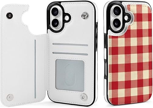 Red Checkered Funny Flip Phone Case Compatible with iPhone 16/16 Plus/16 Pro/16 Pro Max /16 E/16 SE4 Kickstand Card Slots Case