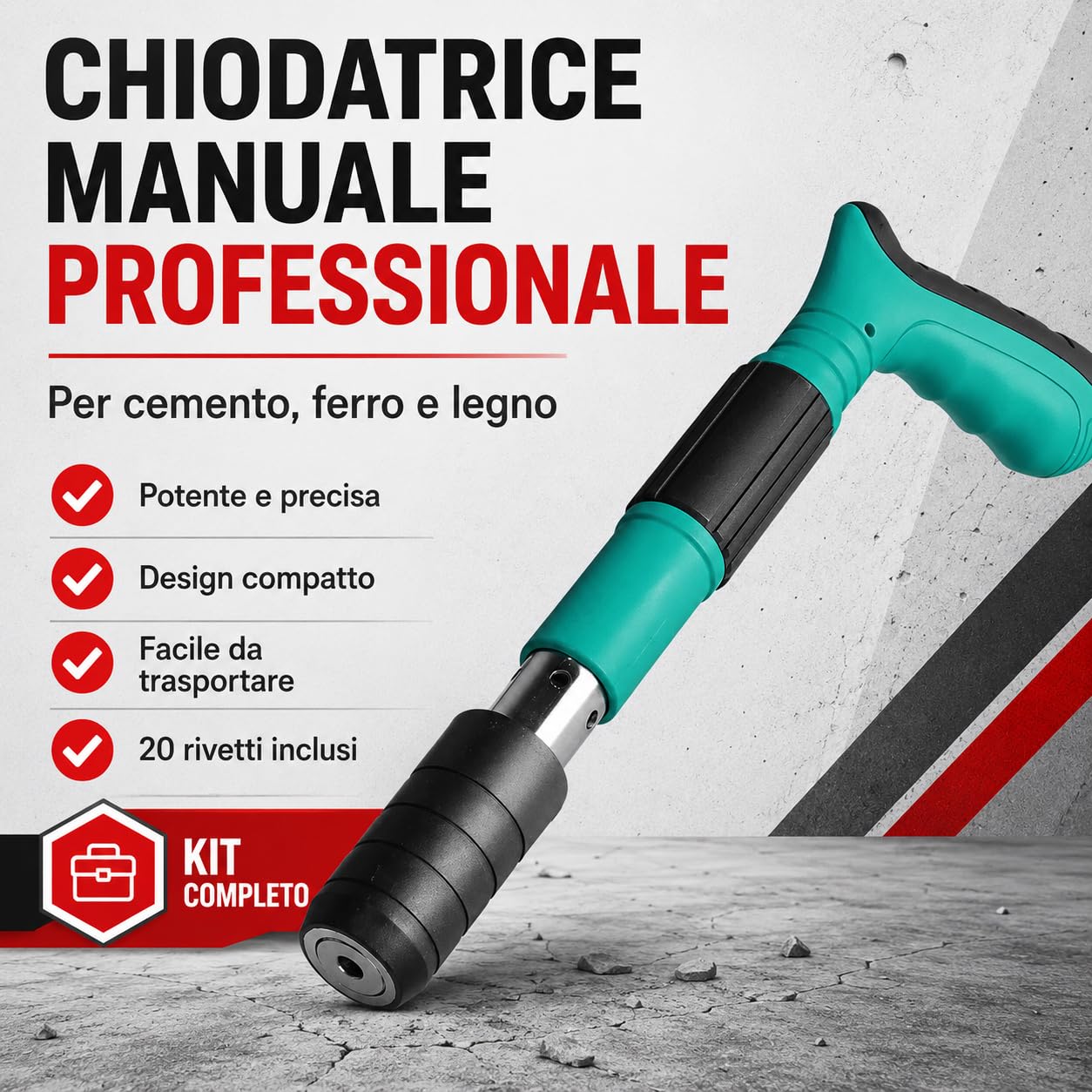Rivettatrice Manuale Professionale - Pistola Sparachiodi ad Aria Compressa per Chiodi Tondi e Rivetti in Acciaio