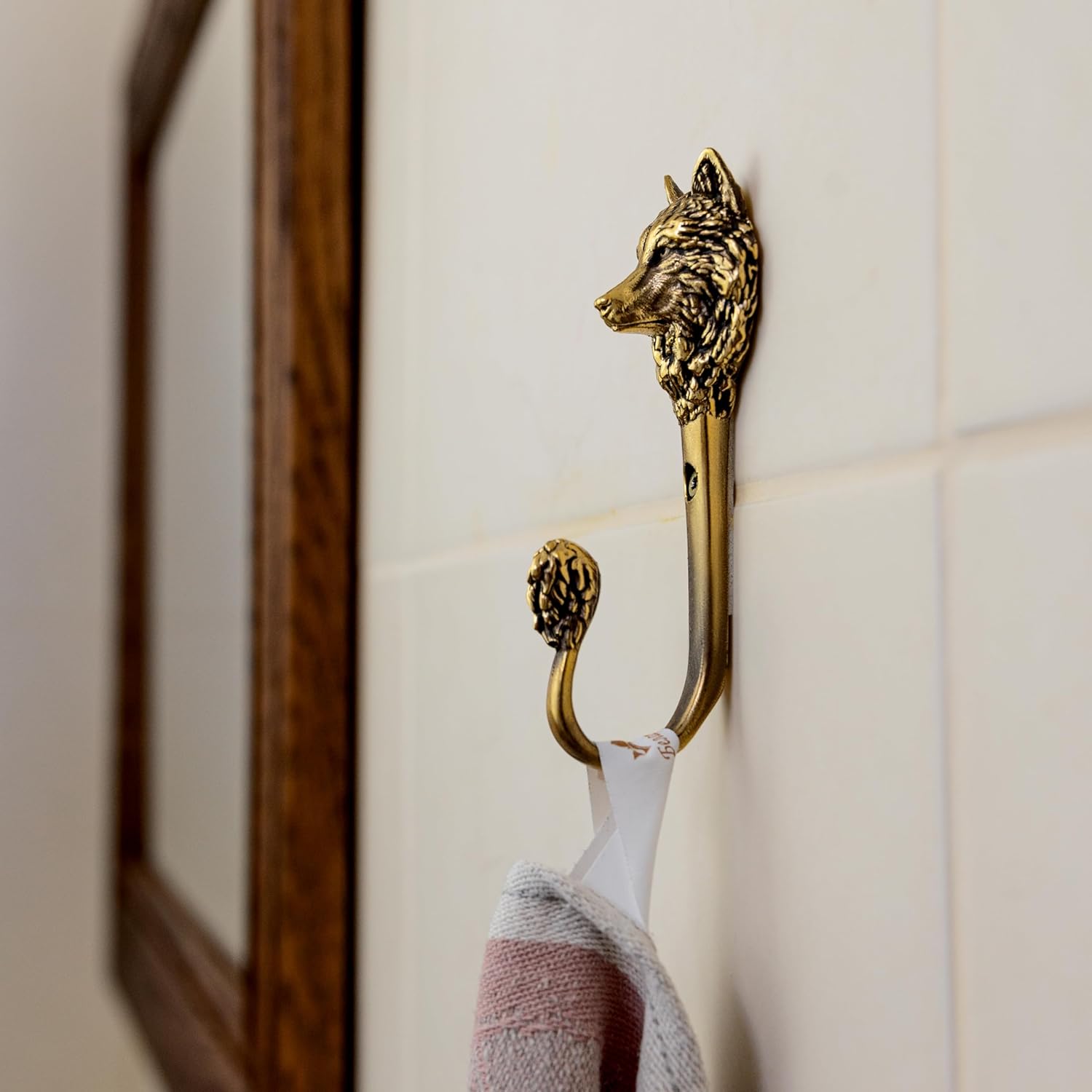 Wolf Hanger Holders Storage Rack. Handmade Vintage. for Kitchen Living Room Bathroom. Rack Hangers for Hanging Coats Towels Keys Hats Purse Backpacks. Unique Design. Brass - Image 2