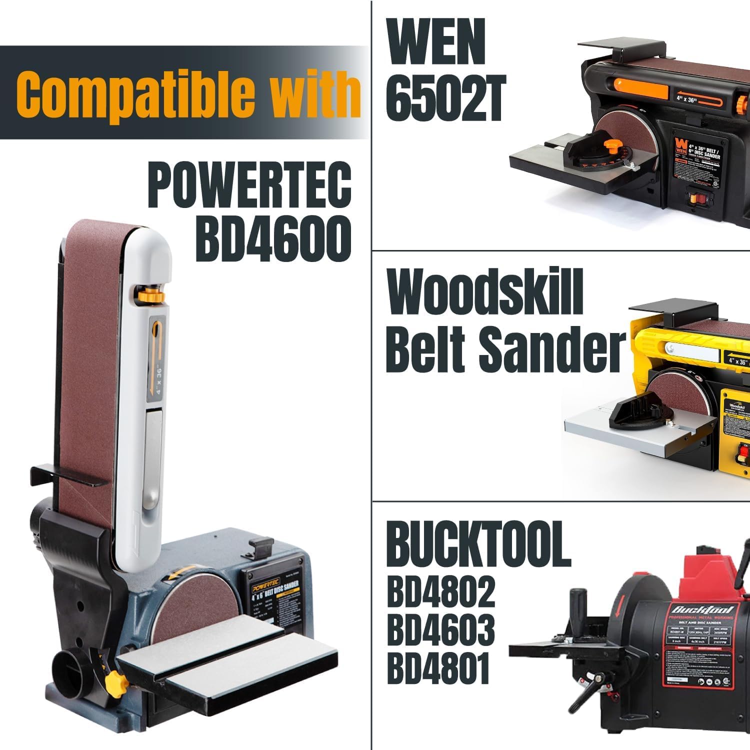 POWERTEC 11011-6 - Juego de bandas de lijado y barras de limpieza abrasivas de 4 x 36 pulgadas | Surtido de bandas de lijado de óxido de aluminio, paquete de 15, 3 de cada uno de 40, 80, 120, 150, 240