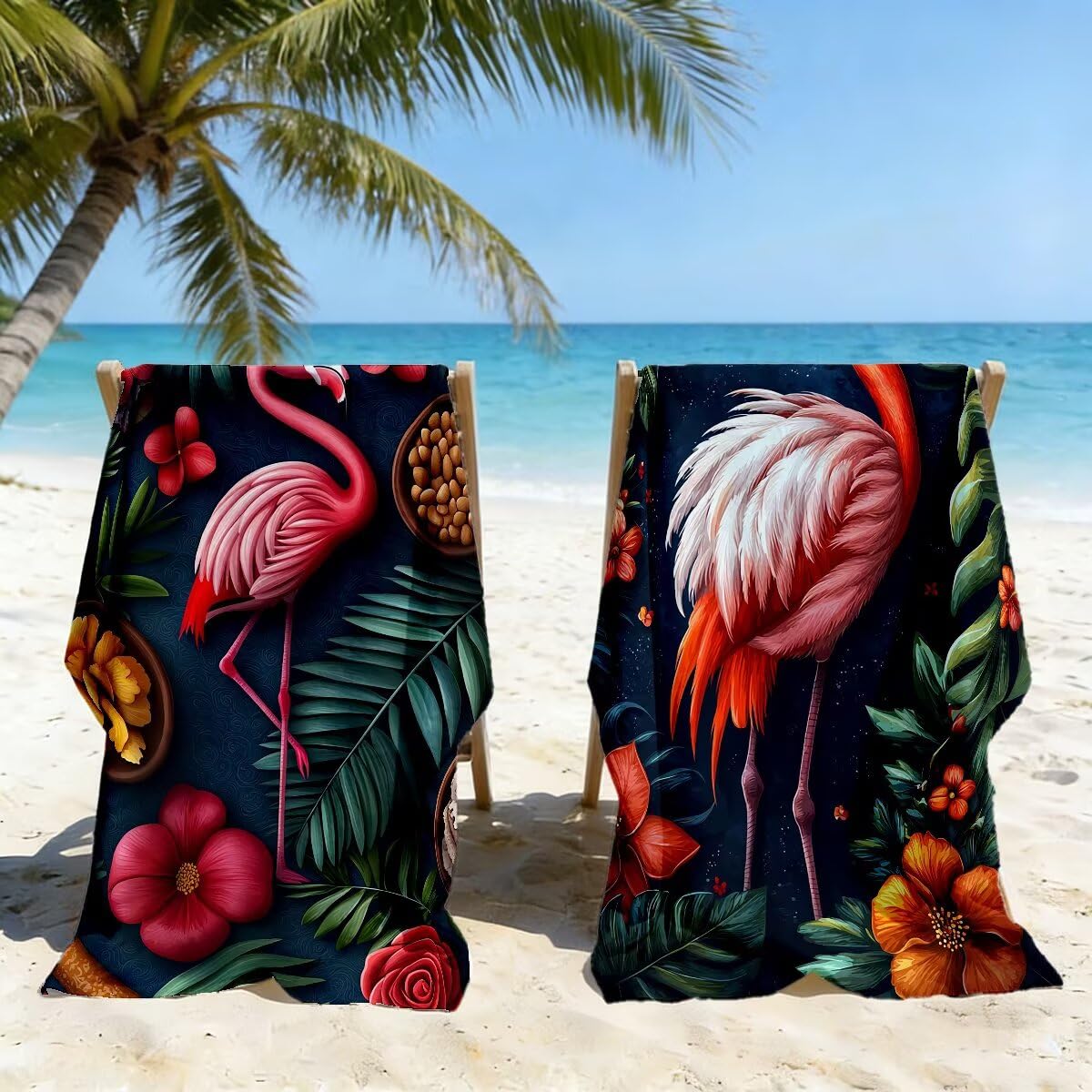 Telo Mare Grande 90x200 cm 2 Pezzi, Antisabbia Telo Mare Microfibra Fenicotteri, Asciugatura Rapida Asciugamano Microfibra, Asciugamani Palestra Donna Uomo, Leggero Teli Doccia Accessori Viaggio -4206