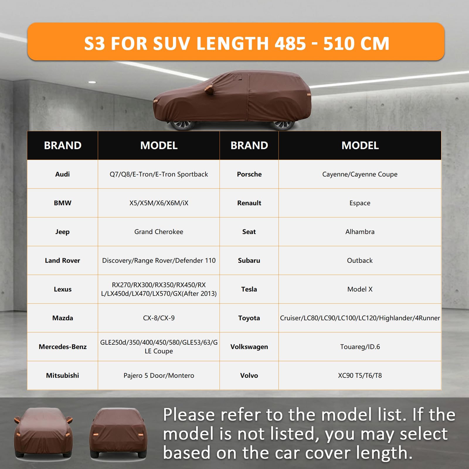 Cowtcver Autoabdeckung Wasserdicht Atmungsaktiv für SUV 485 bis 510 cm | Vollgarage Autoplane mit Sonnenblende für Sonne Staub Schutz, Kompatibel mit Range Rover, BMW X5, GLE, Audi Q7/Q8, Cayenne.
