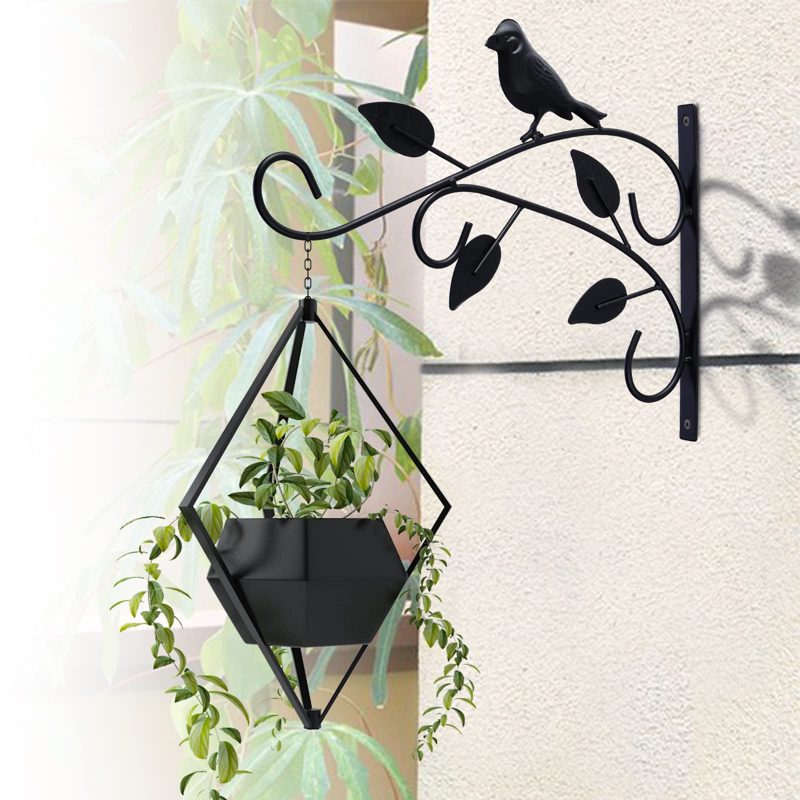 MIVITOOM Lot De 2 Crochets Muraux Noirs 18,5 Cm – Support Panier Suspendu En Fer Forgé, Résistant Rouille, Charge 20 Kg – Jardin, Terrasse