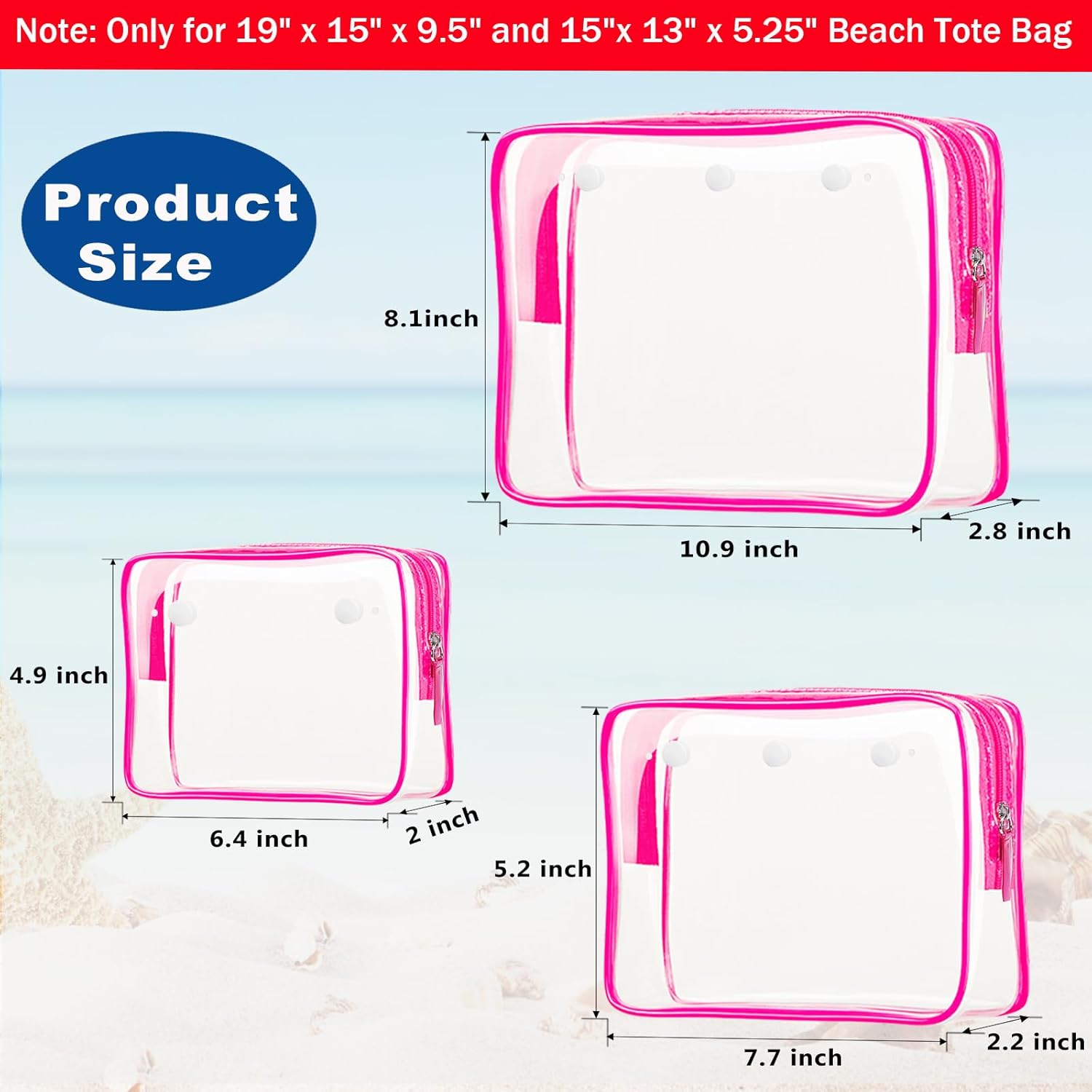 Clear Insert Bag Accessories for Beach Tote Bag, Clear Travel Storage Inner Pouch for Cosmetic, Toiletry & Makeup Brush Organizer Divider - Image 2