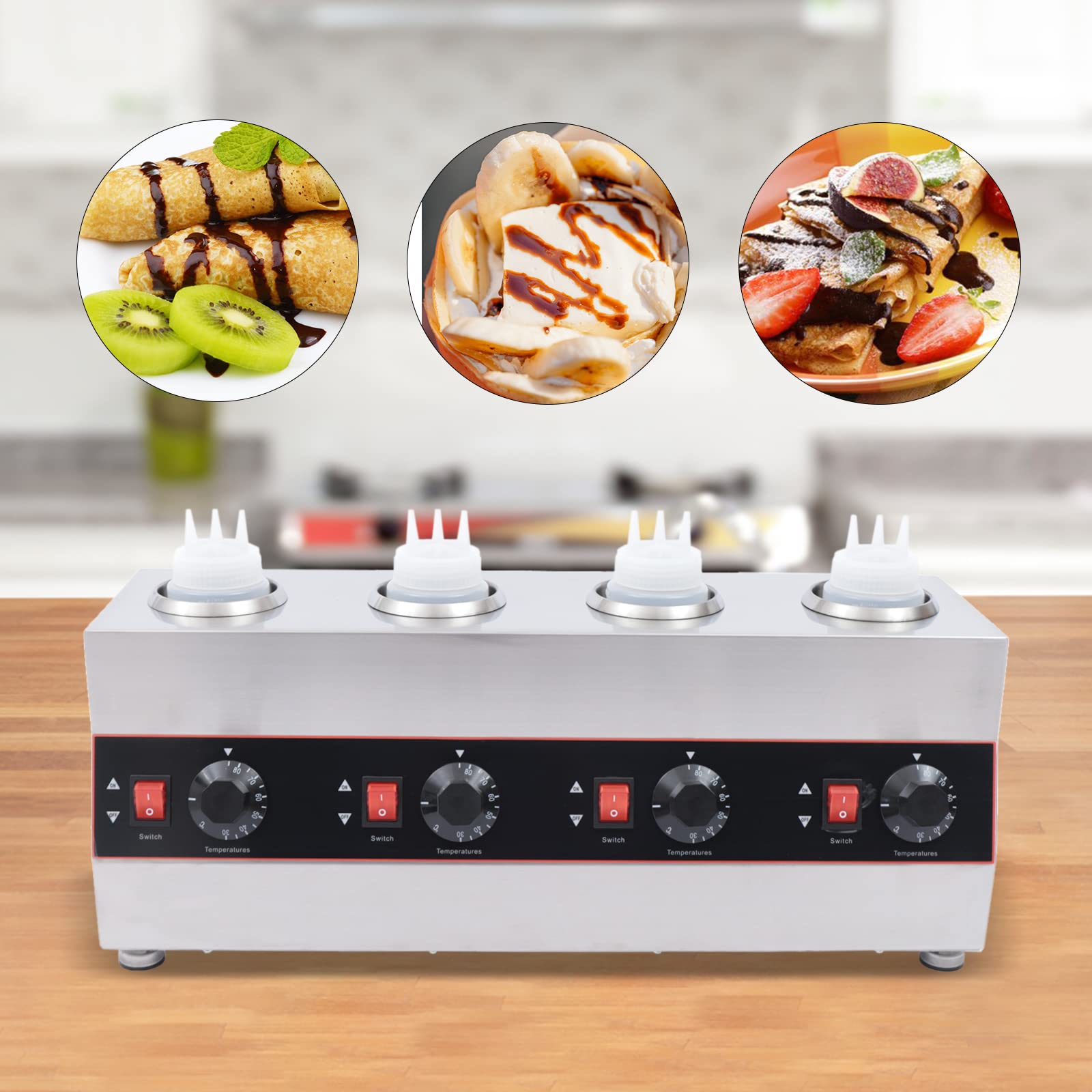 Dispensador de salsas, bomba dosificadora, dispensador de salsas, bomba de salsa comercial, de acero inoxidable, calentador eléctrico de salsa, 640 W, 30-85 °C, para botellas de salsa de