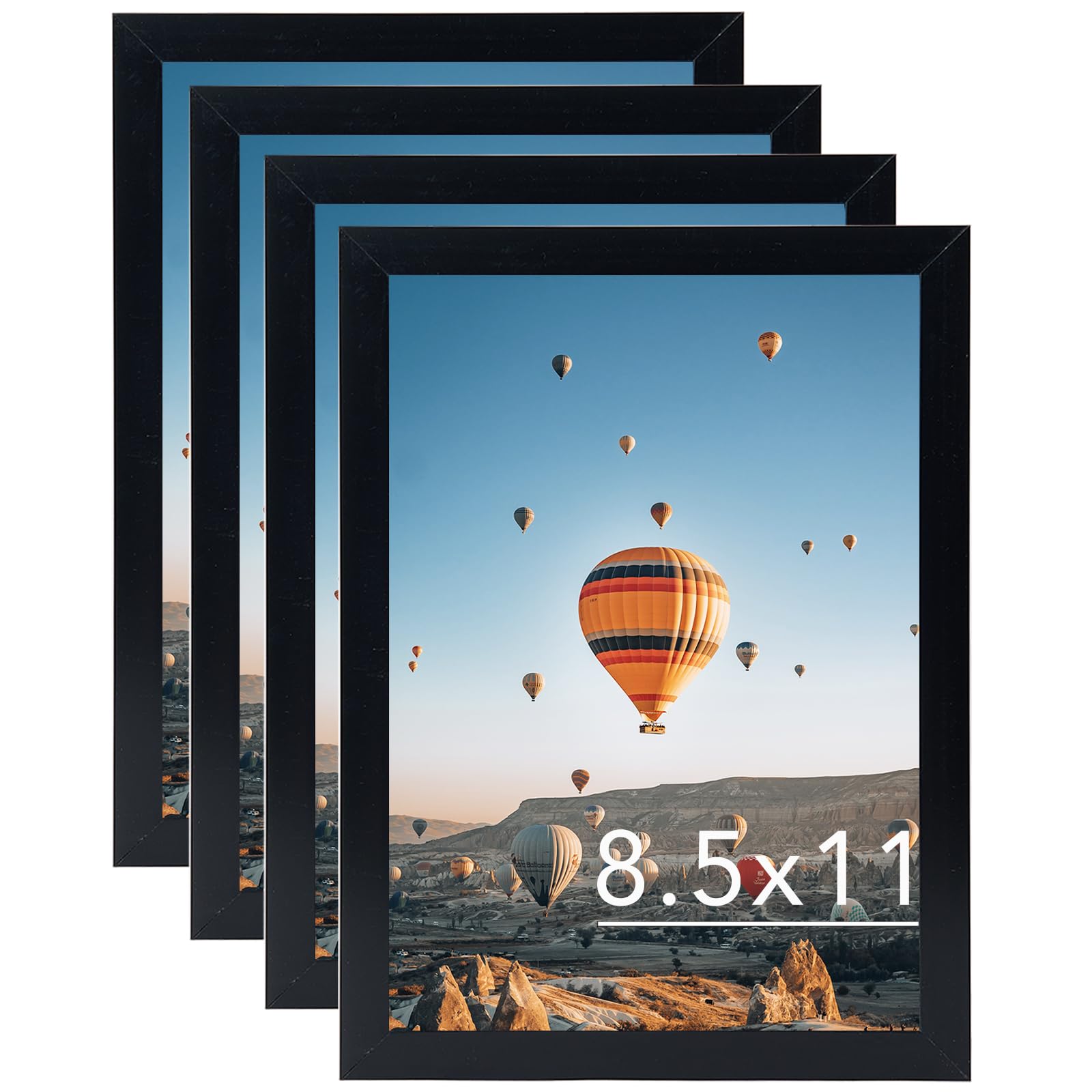 Photo 1 of 8.5x11 Picture Frame Set of 4 for Certificate Poster and Photo, Horizontal and Vertical Formats for Wall Hanging or Tabletop, 8.5x11 Wall Photo Frame with Shatter Resistant Plexiglass, 4 Pack, Black