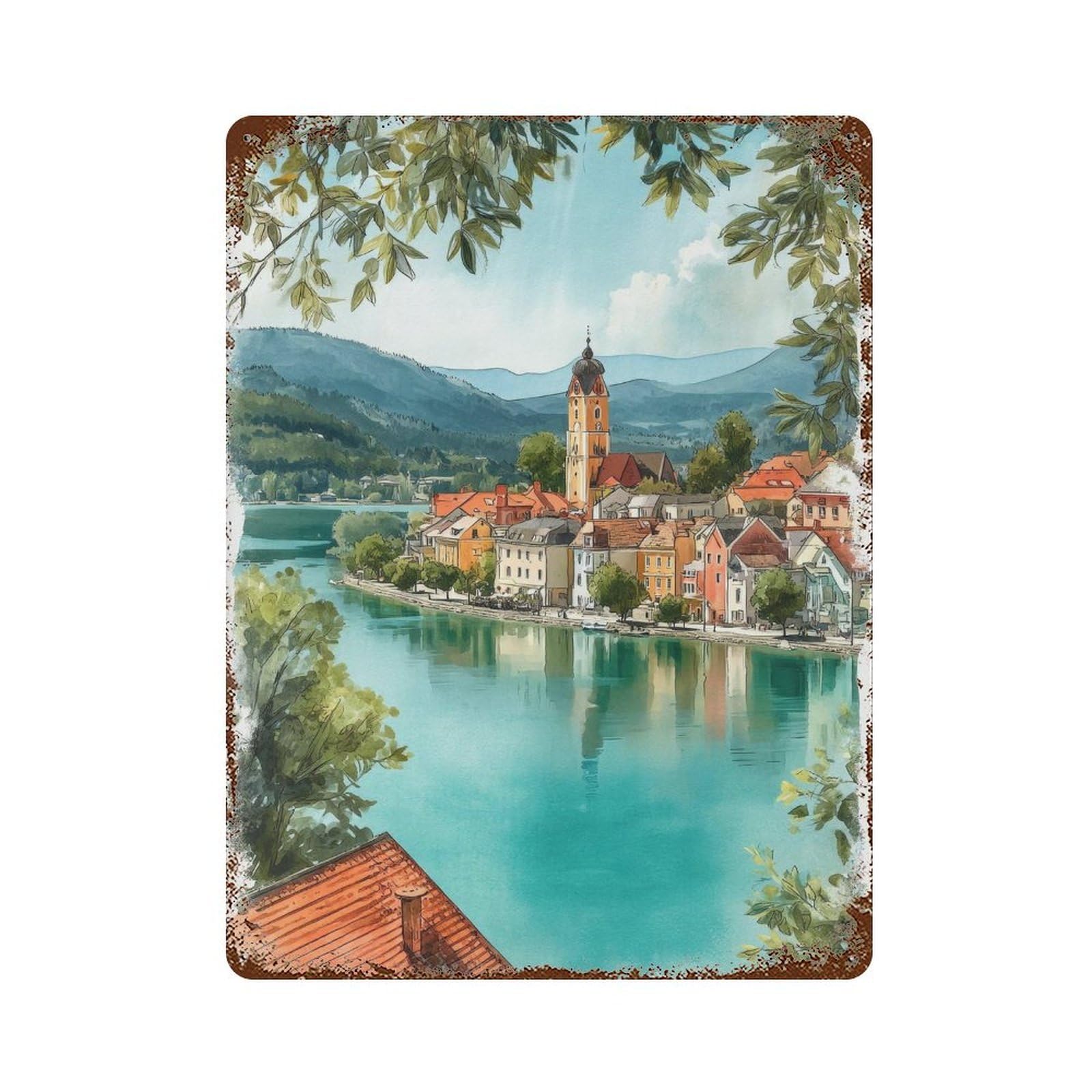 xiaoxiaoshen Klagenfurt Am Wörthersee Austria Travel Lake Town Wall Decor Art Metal Tin Poster Modern Home Decor Art Home Bar Shop Decorations Vintage Sign 40x30cm