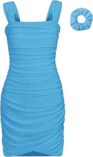 Girls Ruched Bodycon Dress with Built in Bra Teen Mesh Front Wrap Hem Tween Party Dance Tight Mini Pencil Dresses - Buy now