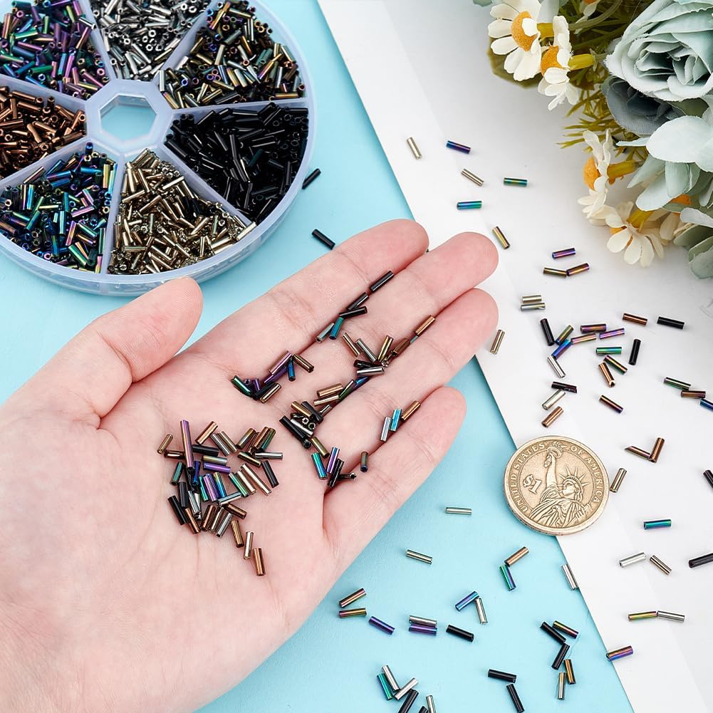 PH PandaHall 1400pcs 7 Colors Glass Bugle Beads, 6x2mm Metallic Tube Beads Seed Beads Craft Beads Loose Spacer Bead for Earrings Bracelets Necklaces Waist Chain Jewelry Making, Hole 0.5mm - Image 3