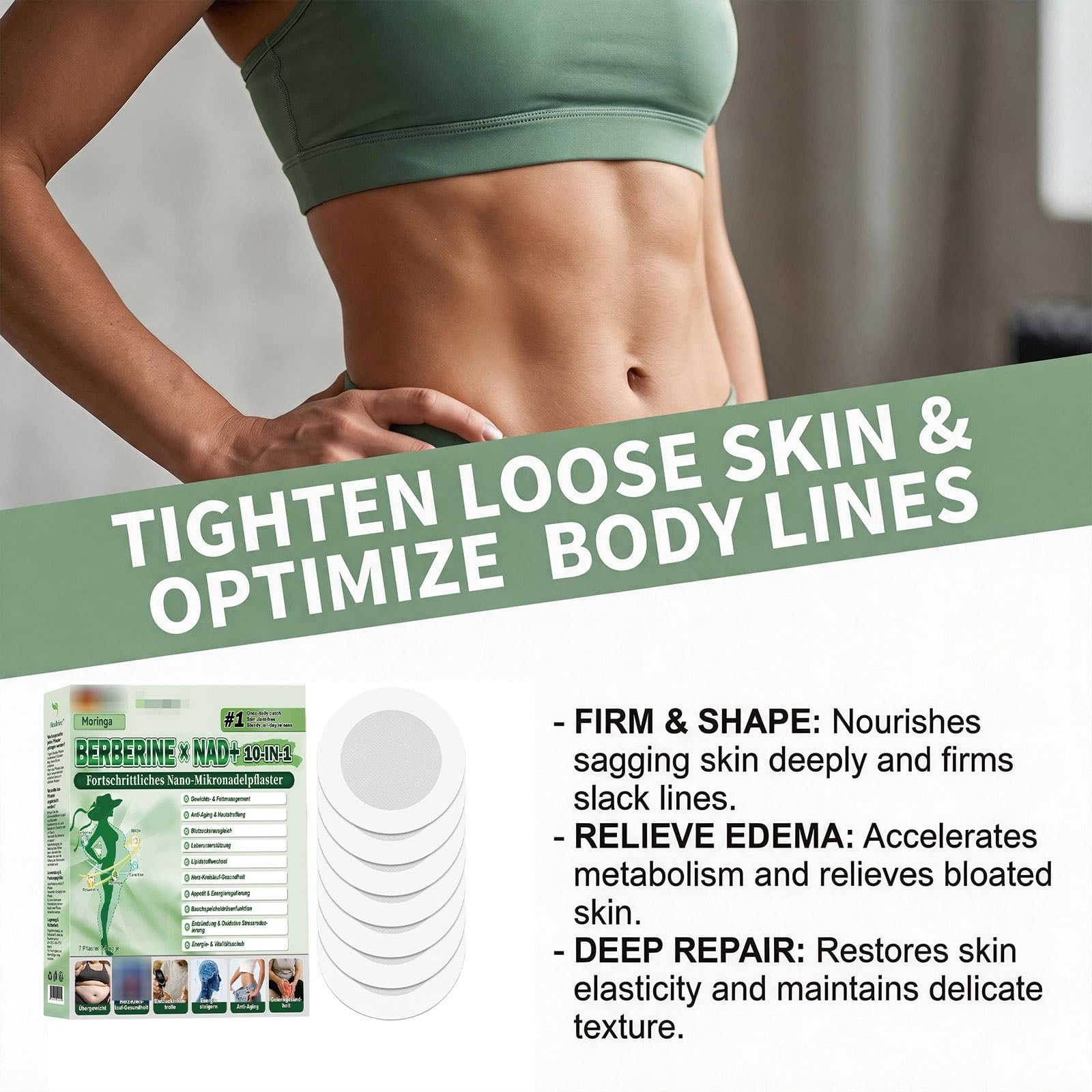 Parche Nano Microneedle Adelgazador, Moringa x Berberine Patch 10 en 1