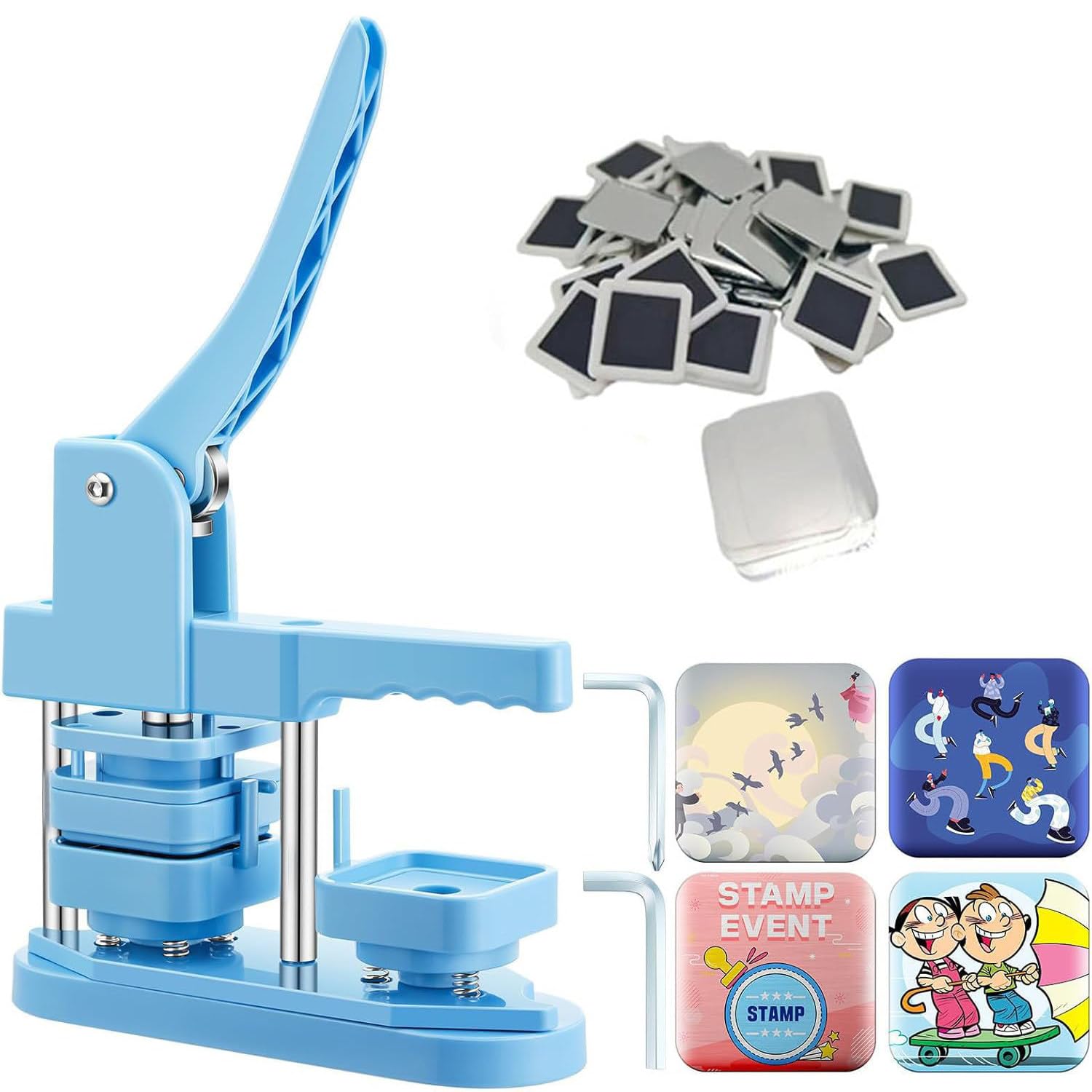 ZXGRfdefa Badge maker, 50 mm SquareMaking Machine Badge Maker Button Press DIY Pin Making Kit(Blue,Fridge Magnets)