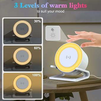 Night Lights Bluetooth Speaker, Bedside Lamp with Wireless Charger 15W,Dimmable LED Table Lamp Warm White & Multi-Colored Night Light for Bedroom, for Teenage Girls Boy [Energy Class F]